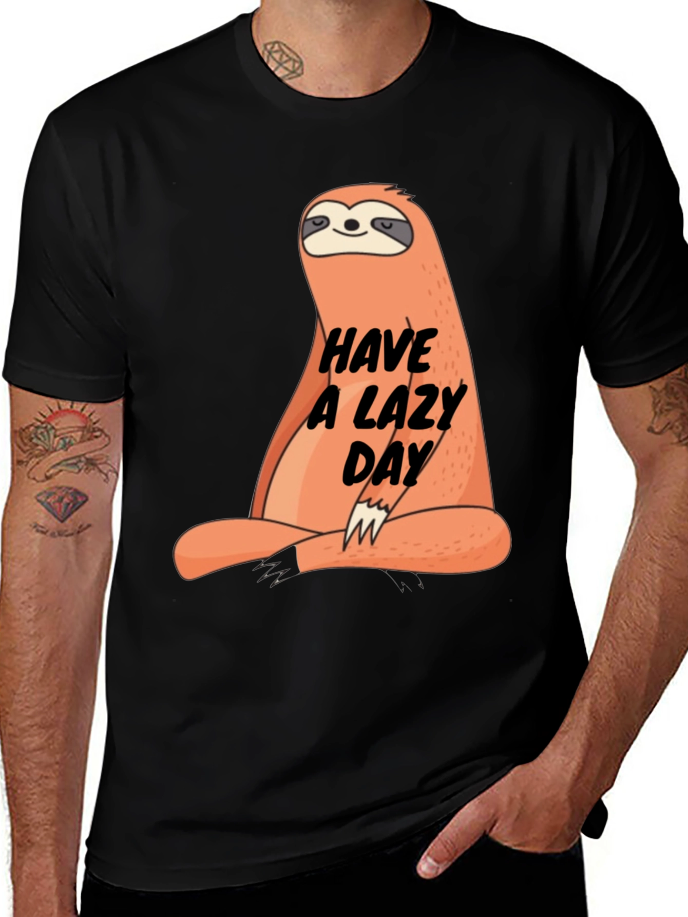 Variant 21 of Have a Lazy Day Sloth Graphic Tee - Black