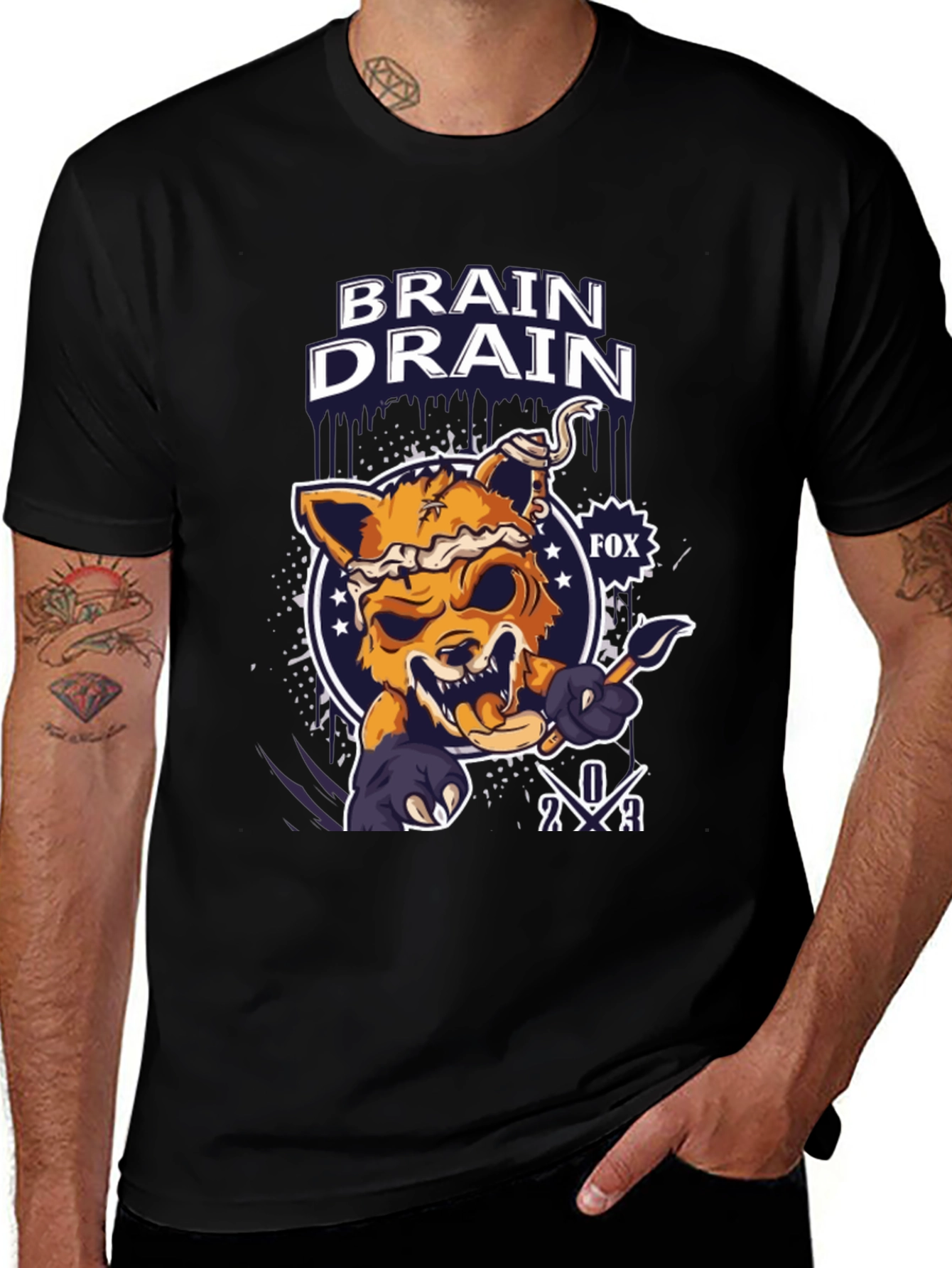 Variant 14 of Brain Drain Fox Graphic T-Shirt - Unique Design