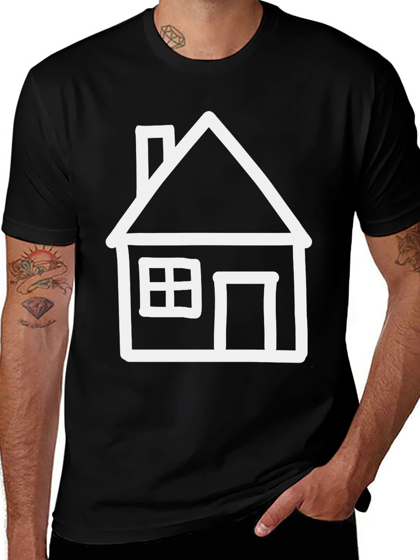 Variant 22 of Minimalist House Graphic T-Shirt - Black Cotton Tee