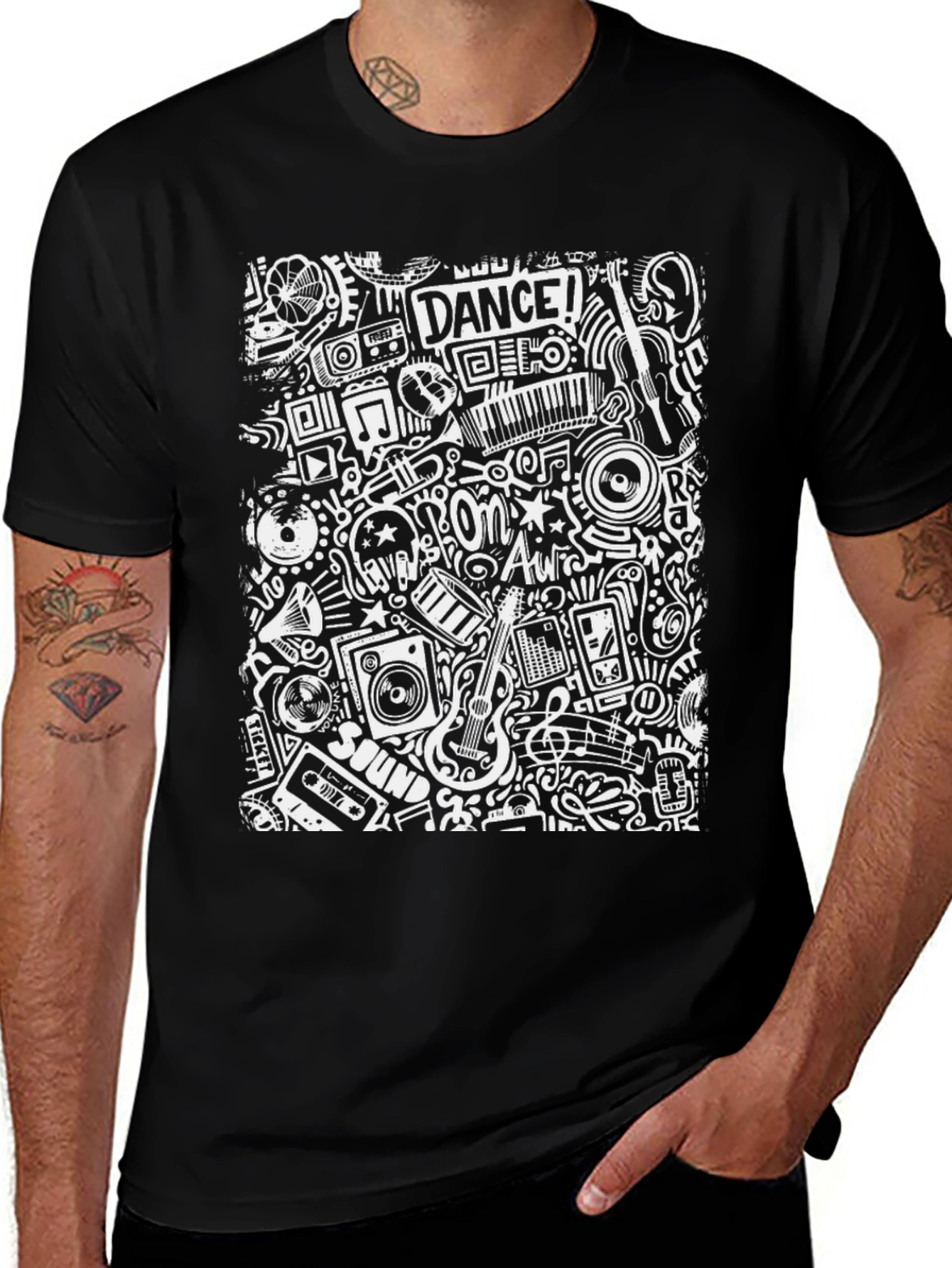 Variant 10 of Music Doodle Graphic Print T-Shirt