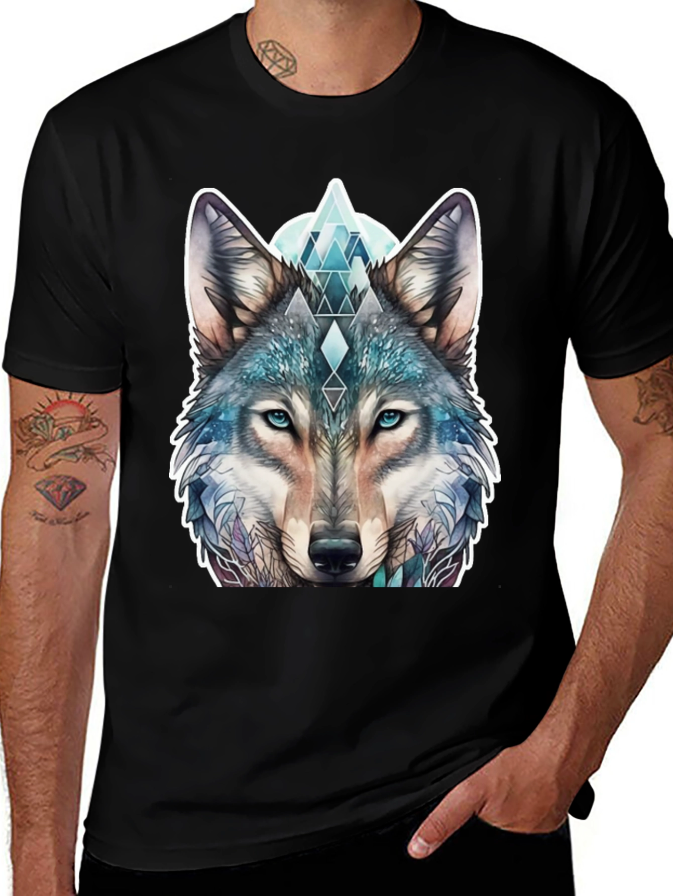 Variant 21 of Geometric Wolf Graphic Tee - Stylish Animal Print Shirt