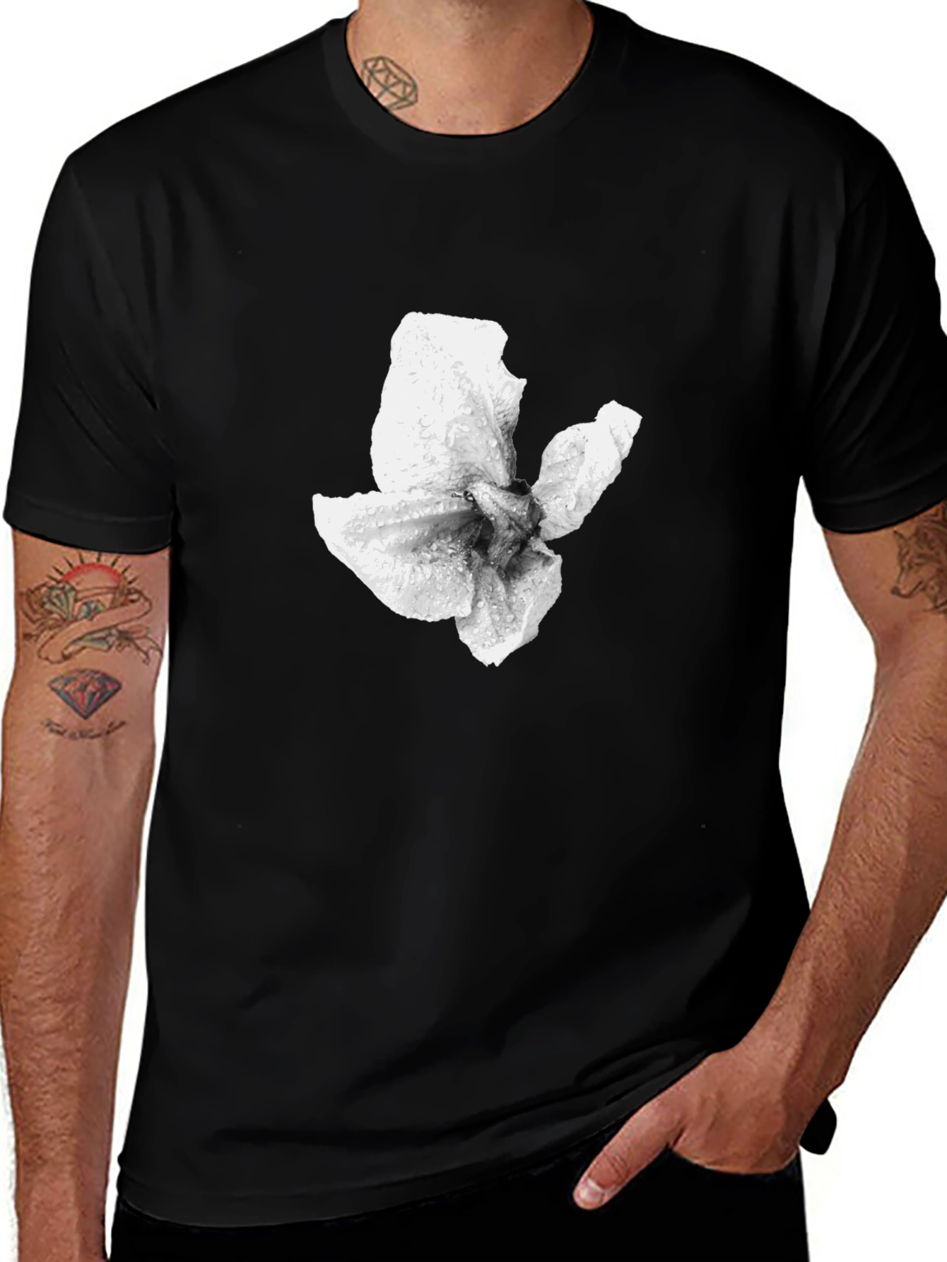 Variant 15 of Black T-shirt with White Flower Graphic