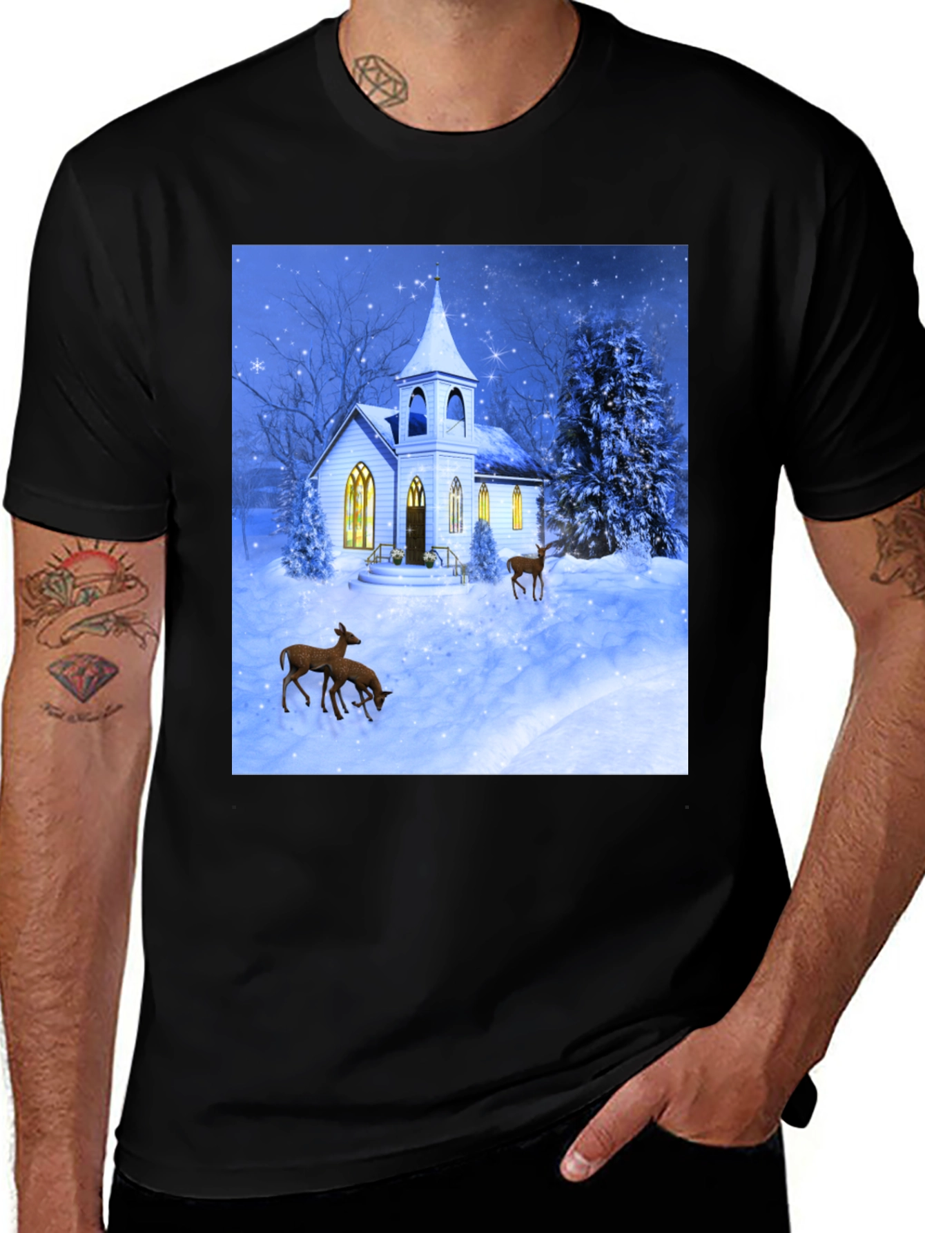 Winter Church & Deer Graphic Tee