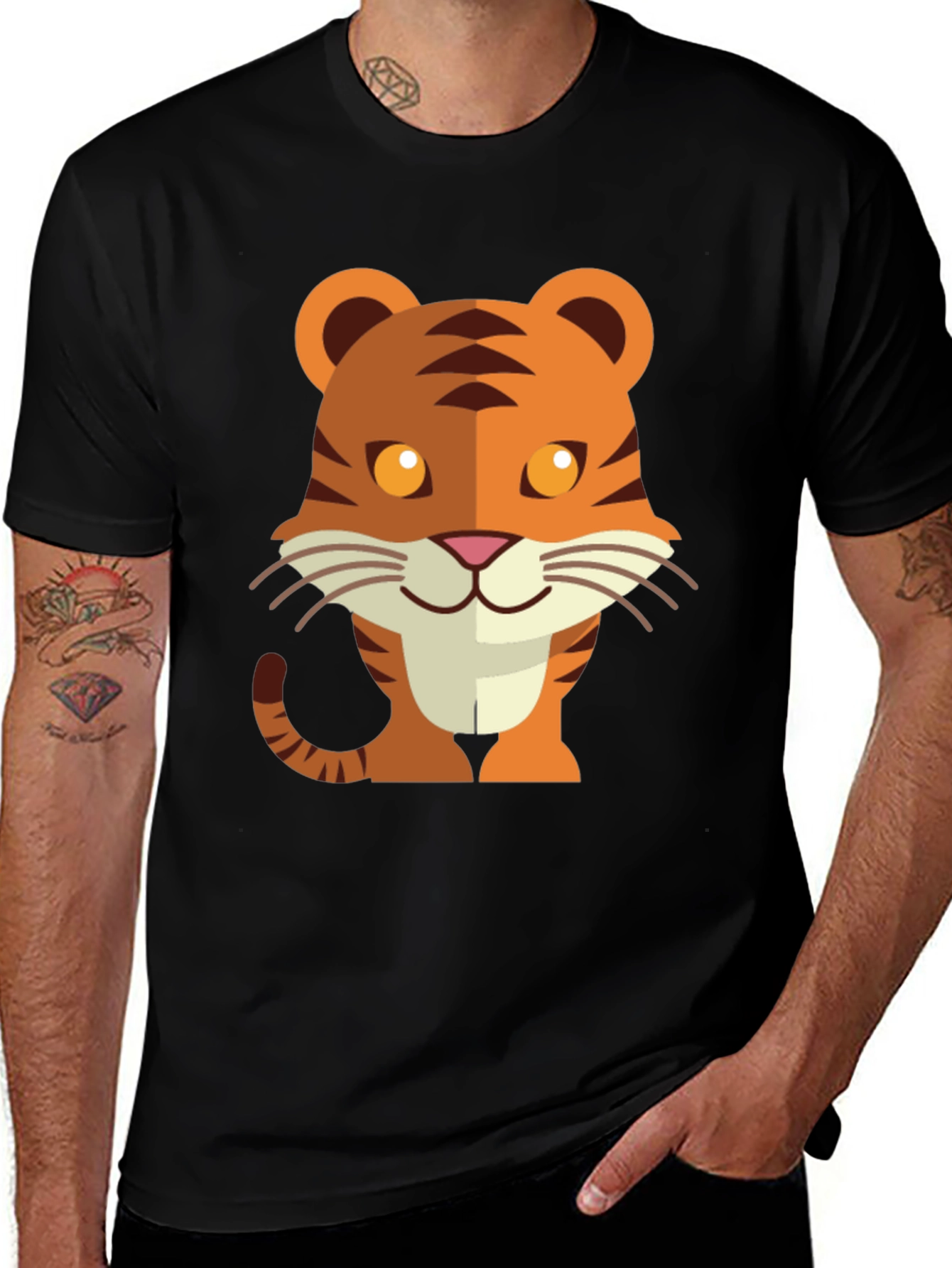 Variant 5 of Cute Cartoon Tiger Graphic Tee - Unisex Black T-Shirt