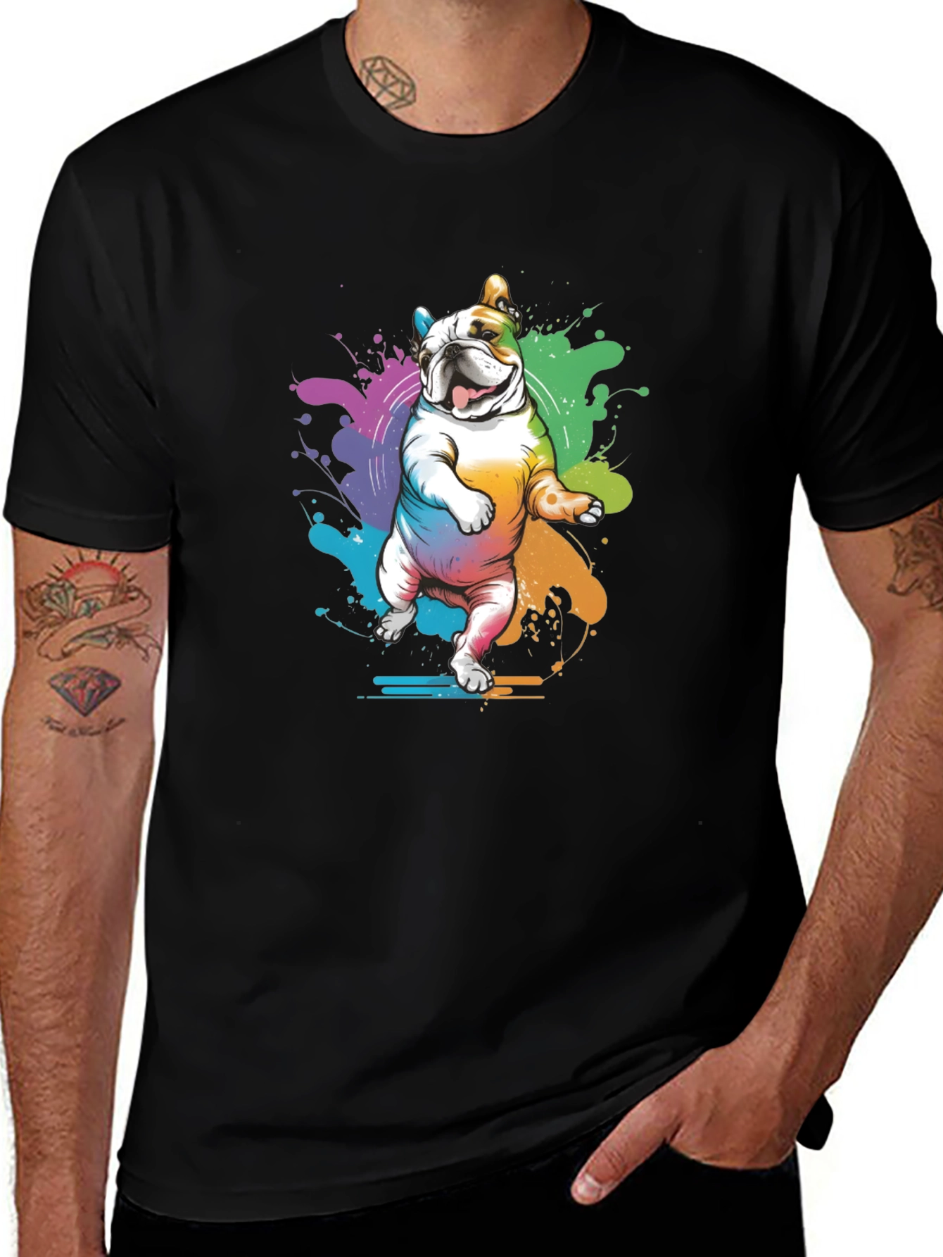 Variant 16 of Rainbow Bulldog Graphic Tee - Unique Art Design
