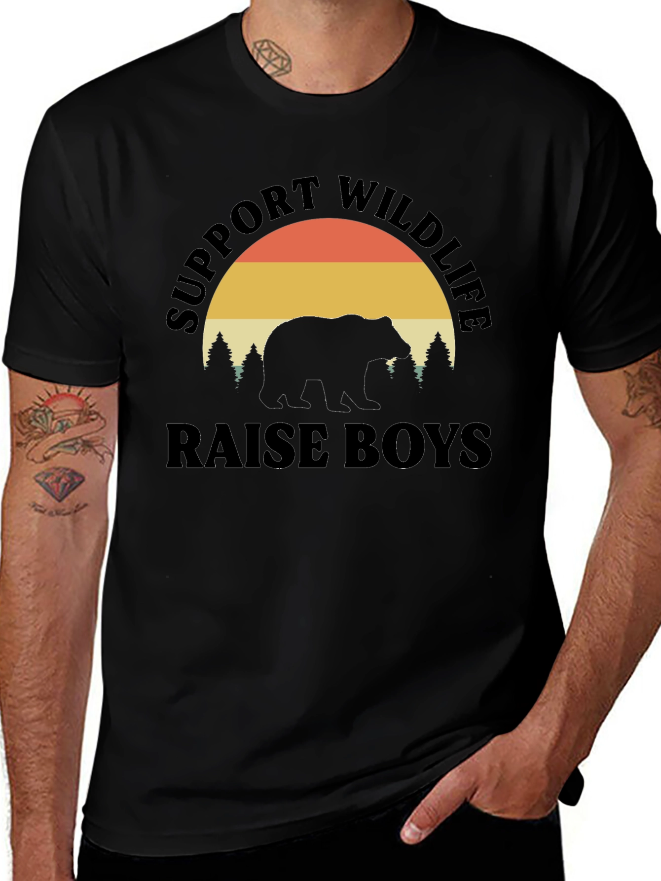 Variant 12 of Support Wildlife Raise Boys Black T-Shirt