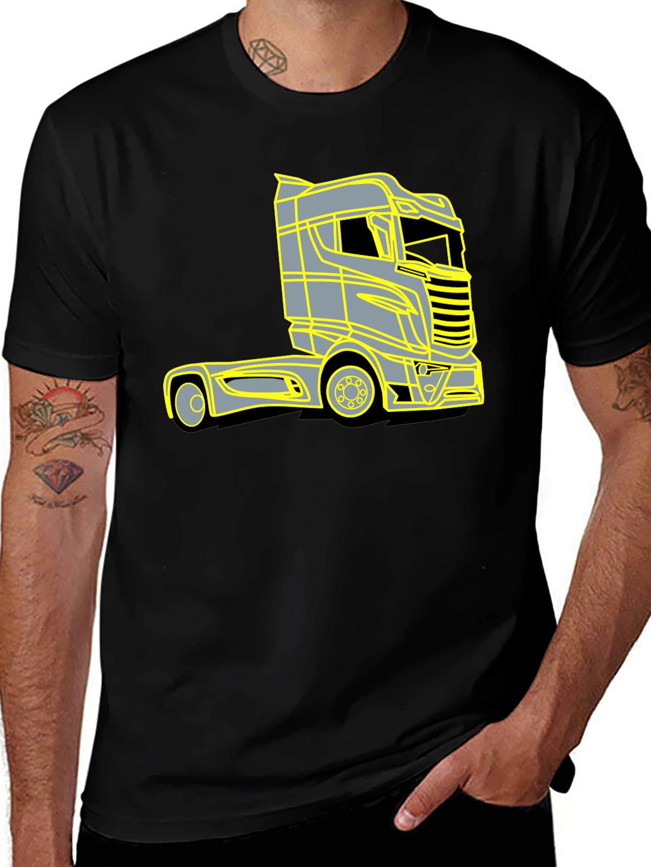 Truck Graphic T-Shirt - Black, Modern Style