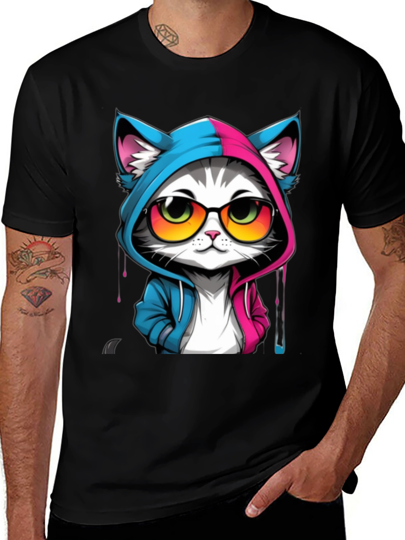 Black Cool Cat Graphic Tee - Unisex Black T-Shirt main image