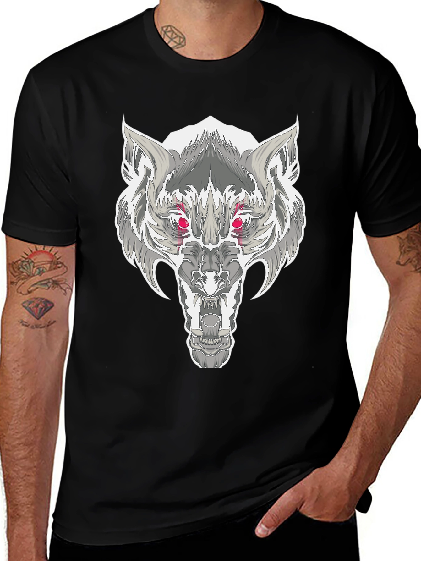 Variant 28 of Wolf Head Graphic T-Shirt - Black