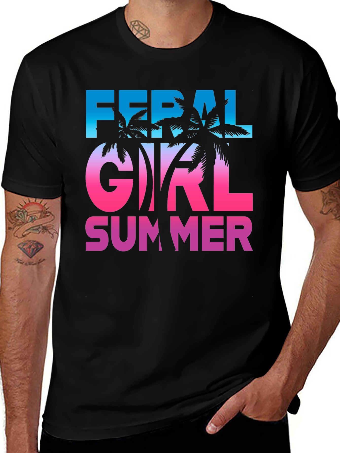 Variant 12 of Feral Girl Summer Graphic Tee - Black Unisex T-Shirt