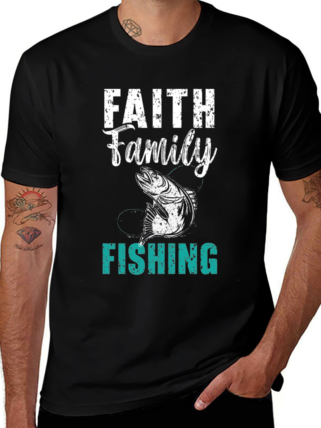 Variant 12 of Faith Family Fishing Men's Black T-Shirt