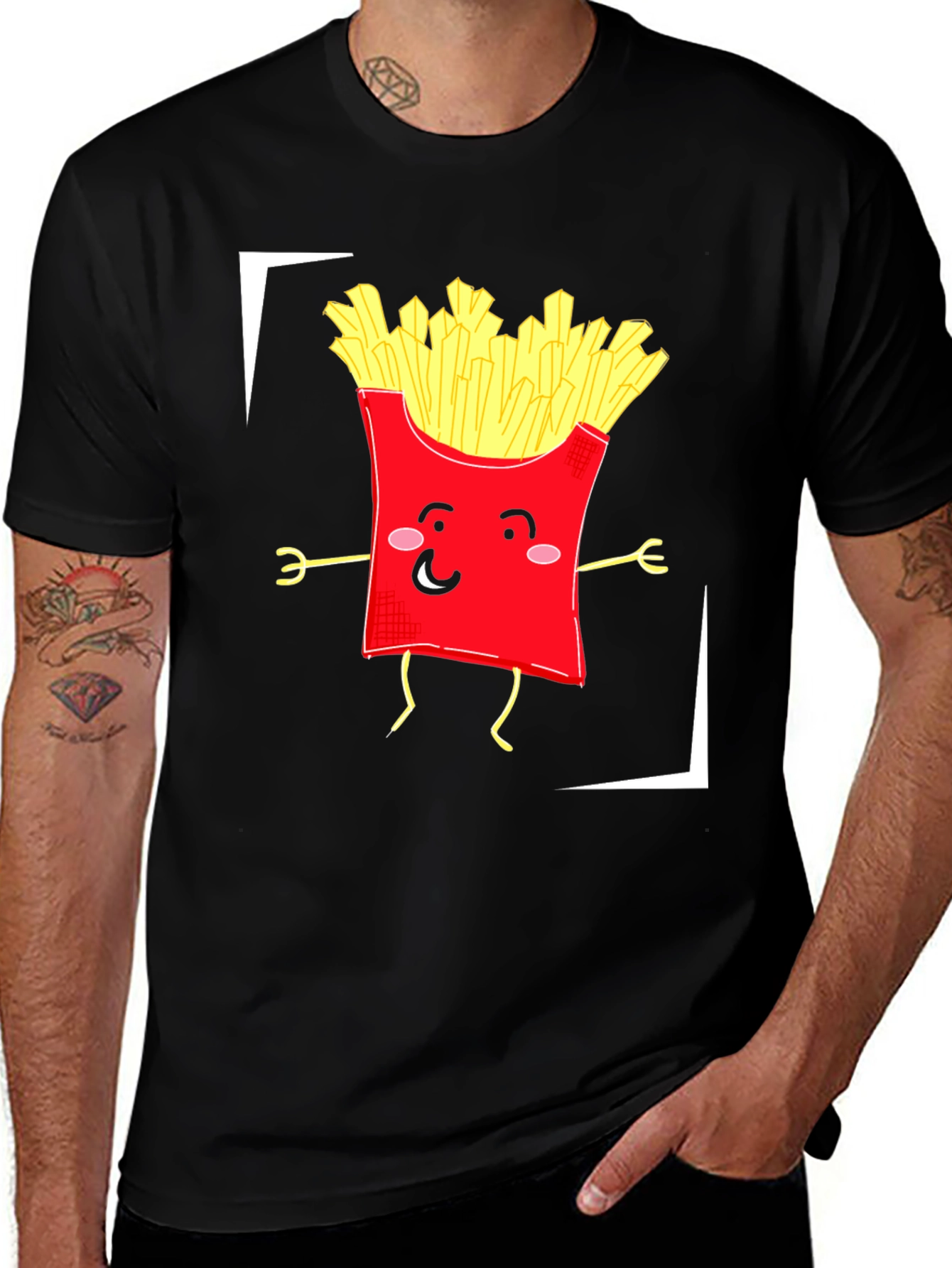 Variant 15 of Funny Fries Graphic T-Shirt - Black Cotton Tee