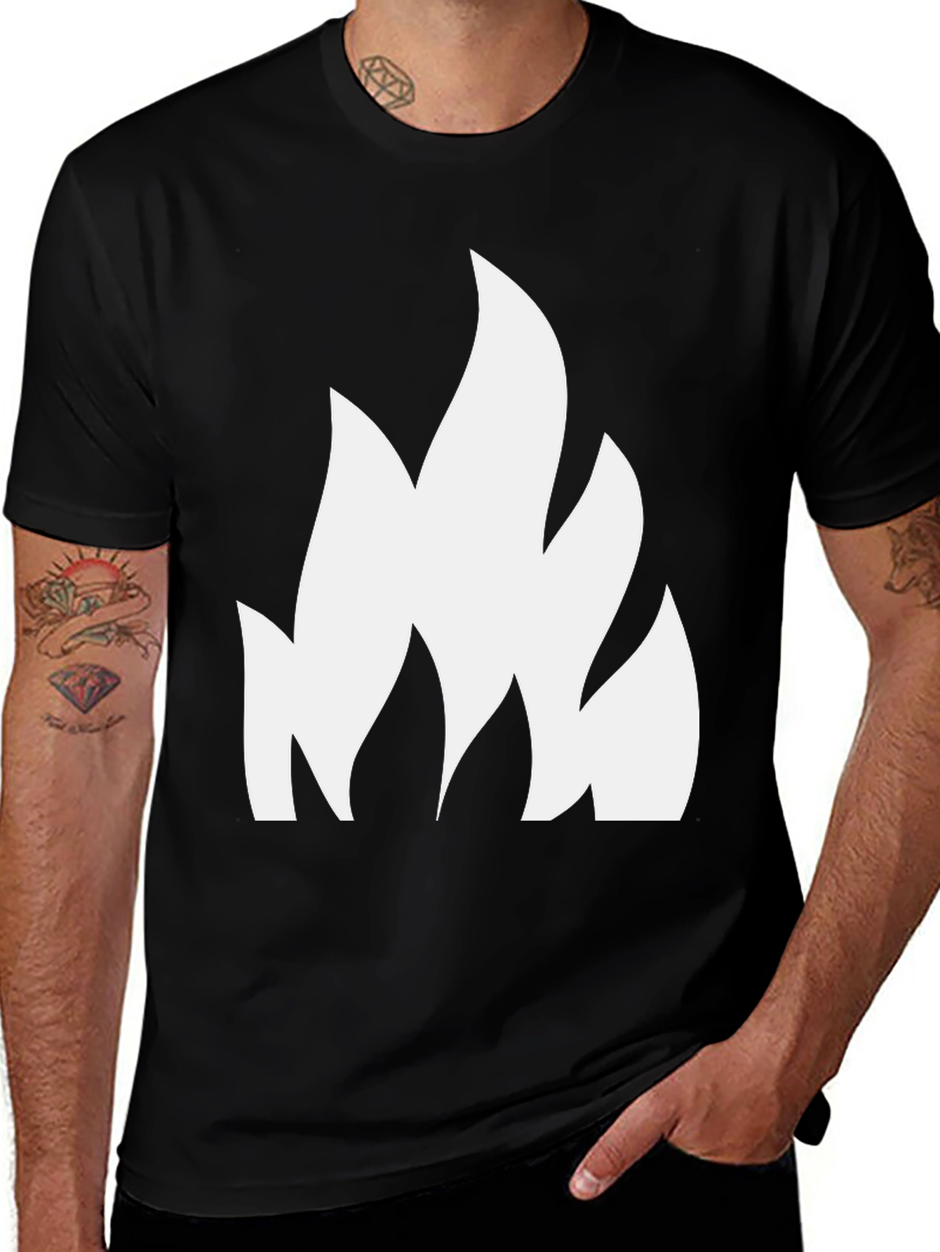 Variant 17 of Bold Black T-Shirt with White Flame Design