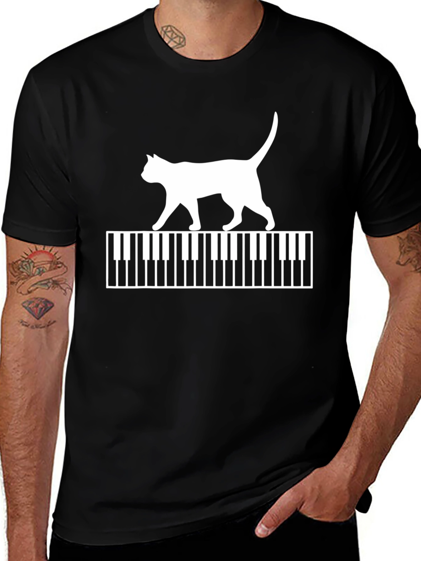 Variant 9 of Cat Walking on Piano Keys Graphic T-Shirt