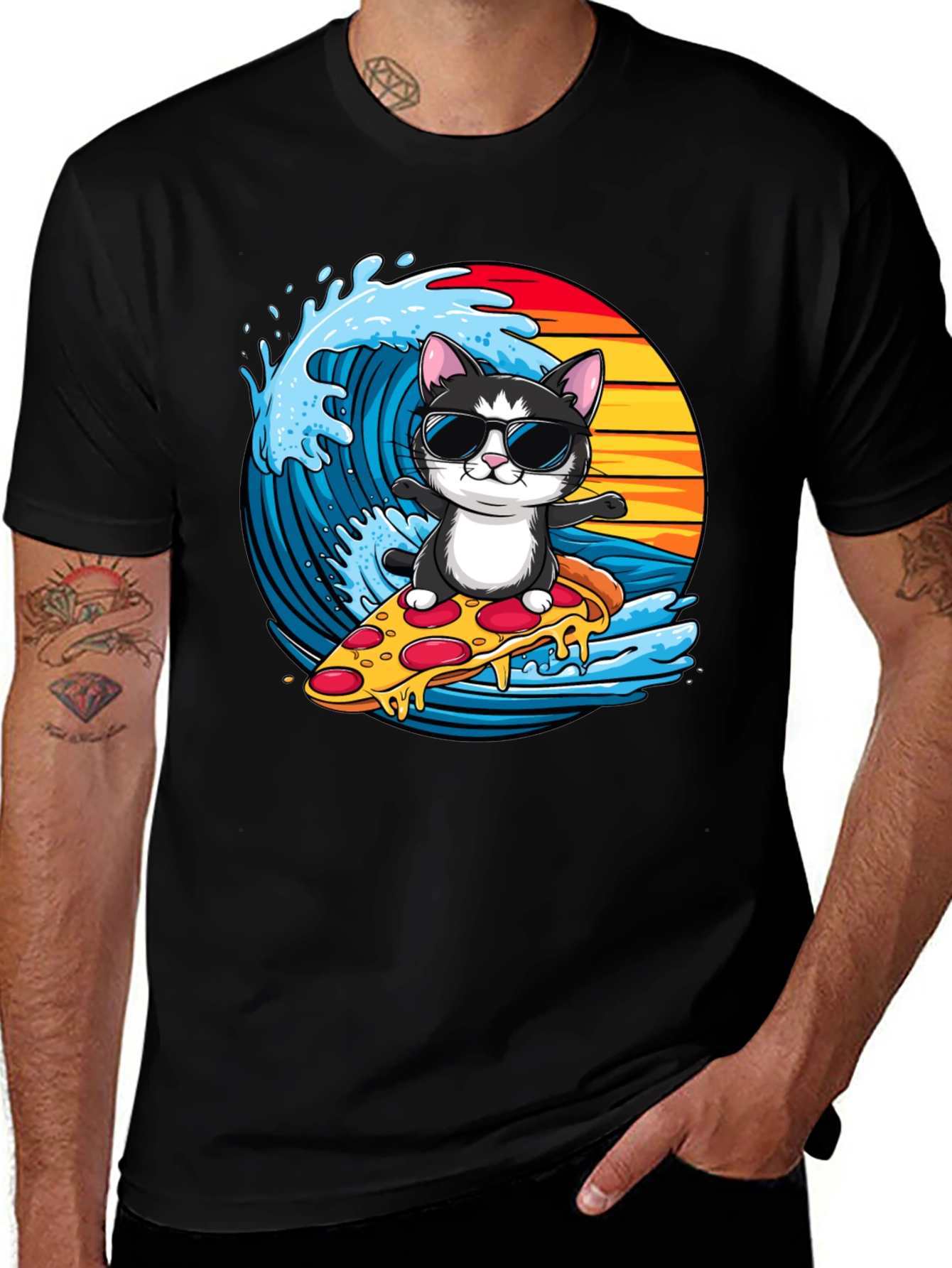 Variant 21 of Cool Cat Pizza Surfer T-Shirt