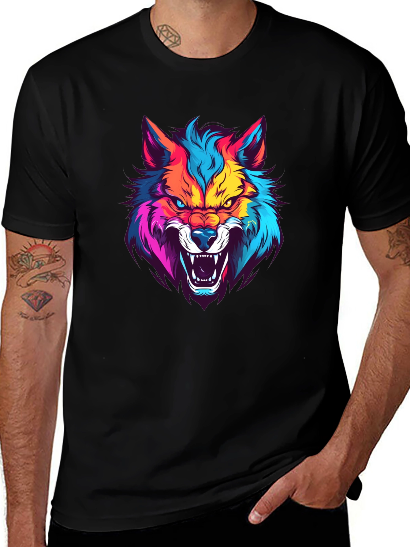 Variant 14 of Vivid Wolf Graphic Black T-Shirt