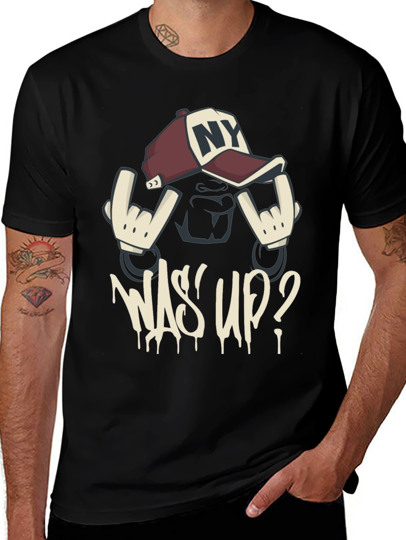 Variant 15 of Cool Graphic Tee - Was' Up? Black T-Shirt