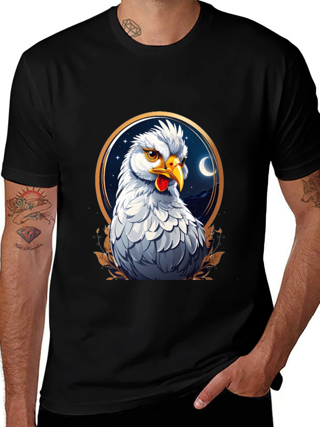 Variant 25 of Rooster Moon Graphic Black T-Shirt