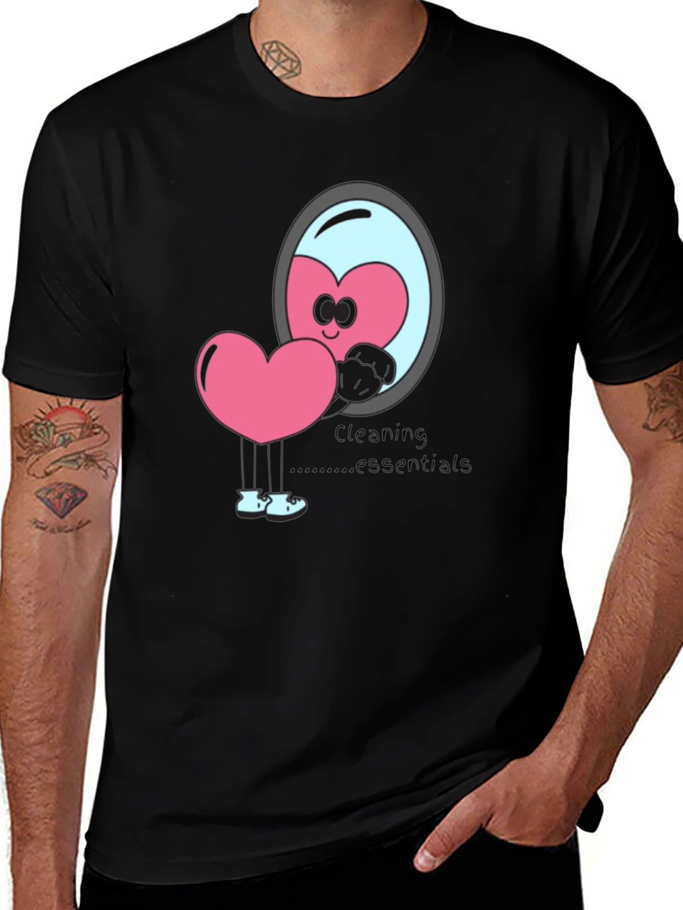 Variant 11 of Heart Cleaning Cartoon Black T-Shirt