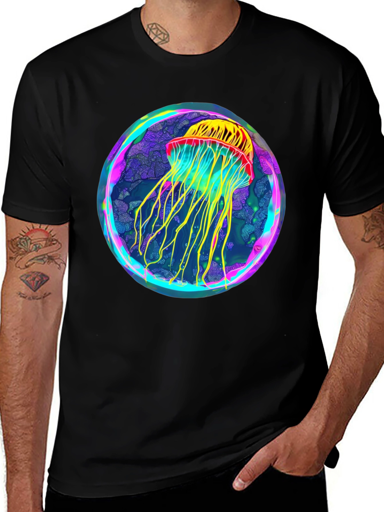 Variant 27 of Neon Jellyfish Graphic Black Tee