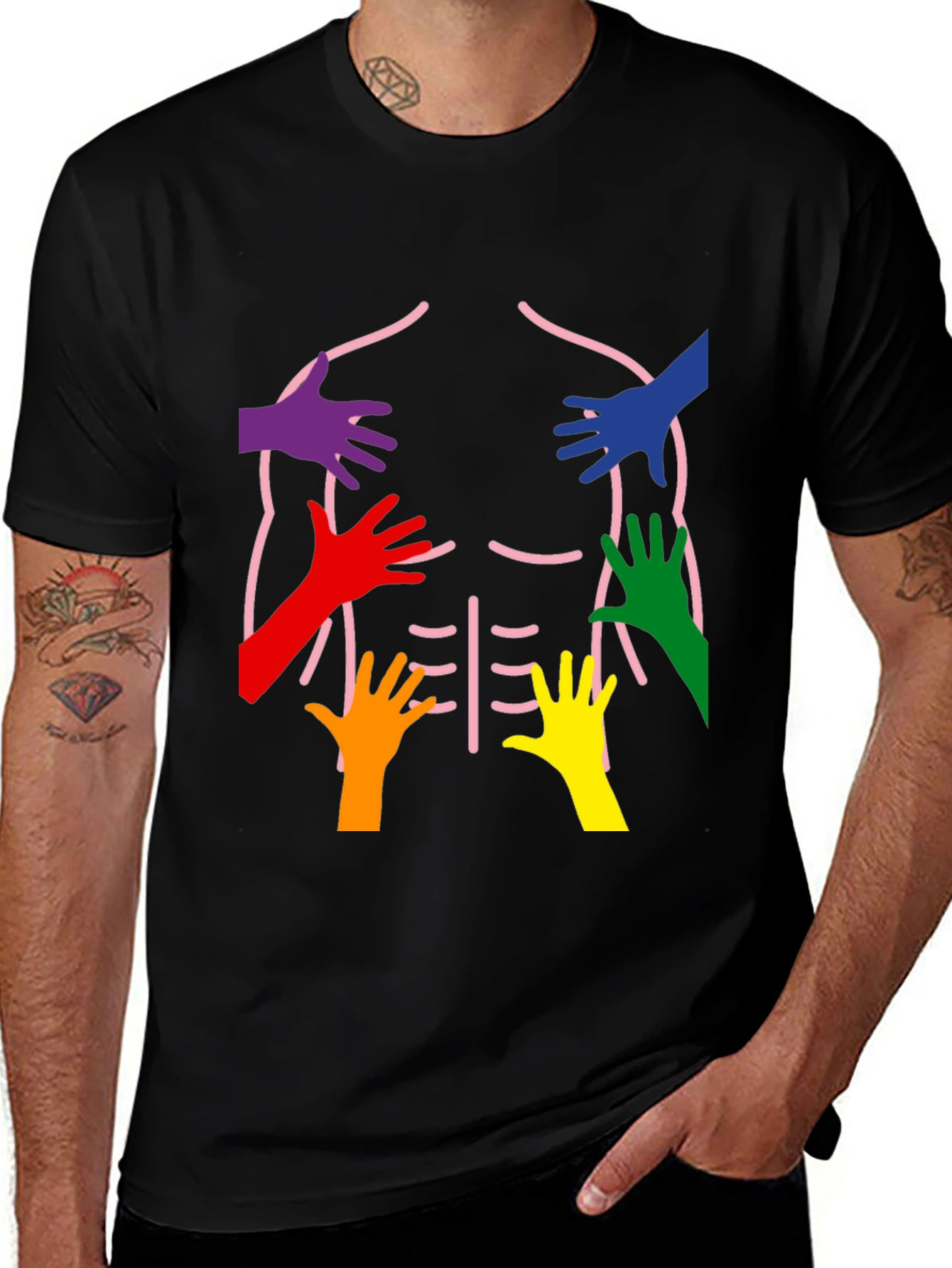 Variant 7 of Rainbow Hands Body Outline T-Shirt