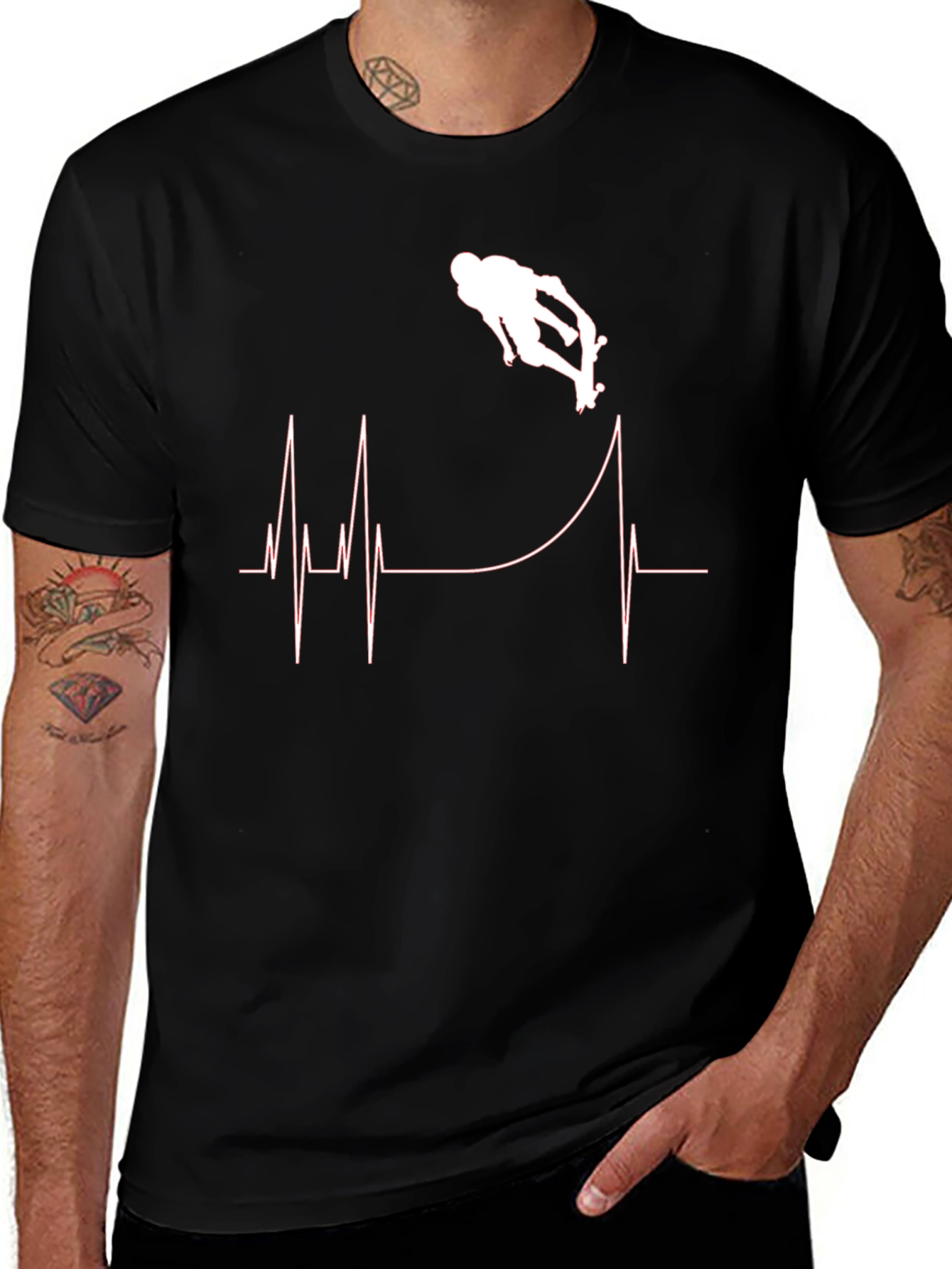 Variant 14 of Skateboarding Heartbeat Graphic T-Shirt - Black