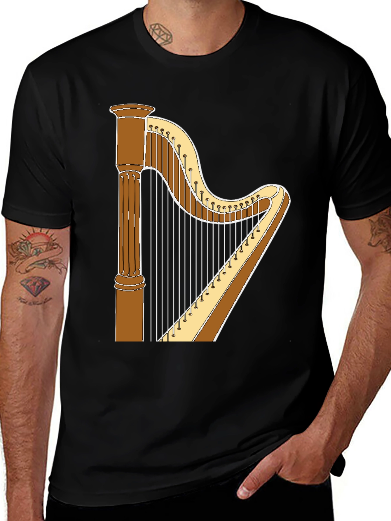 Variant 28 of Harp Graphic T-Shirt - Musical Instrument Tee