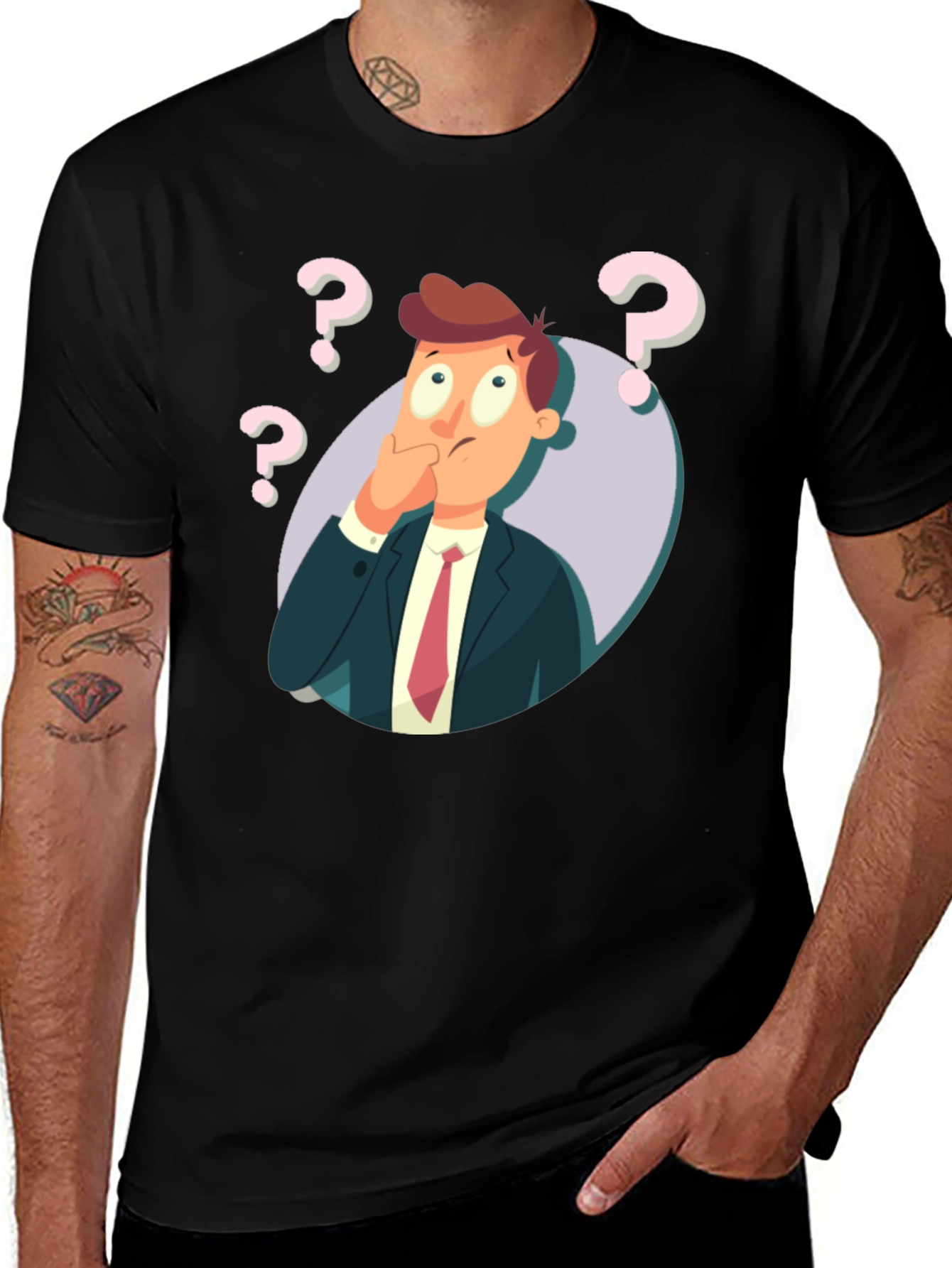Variant 22 of Pensive Cartoon Man Graphic T-Shirt - Black