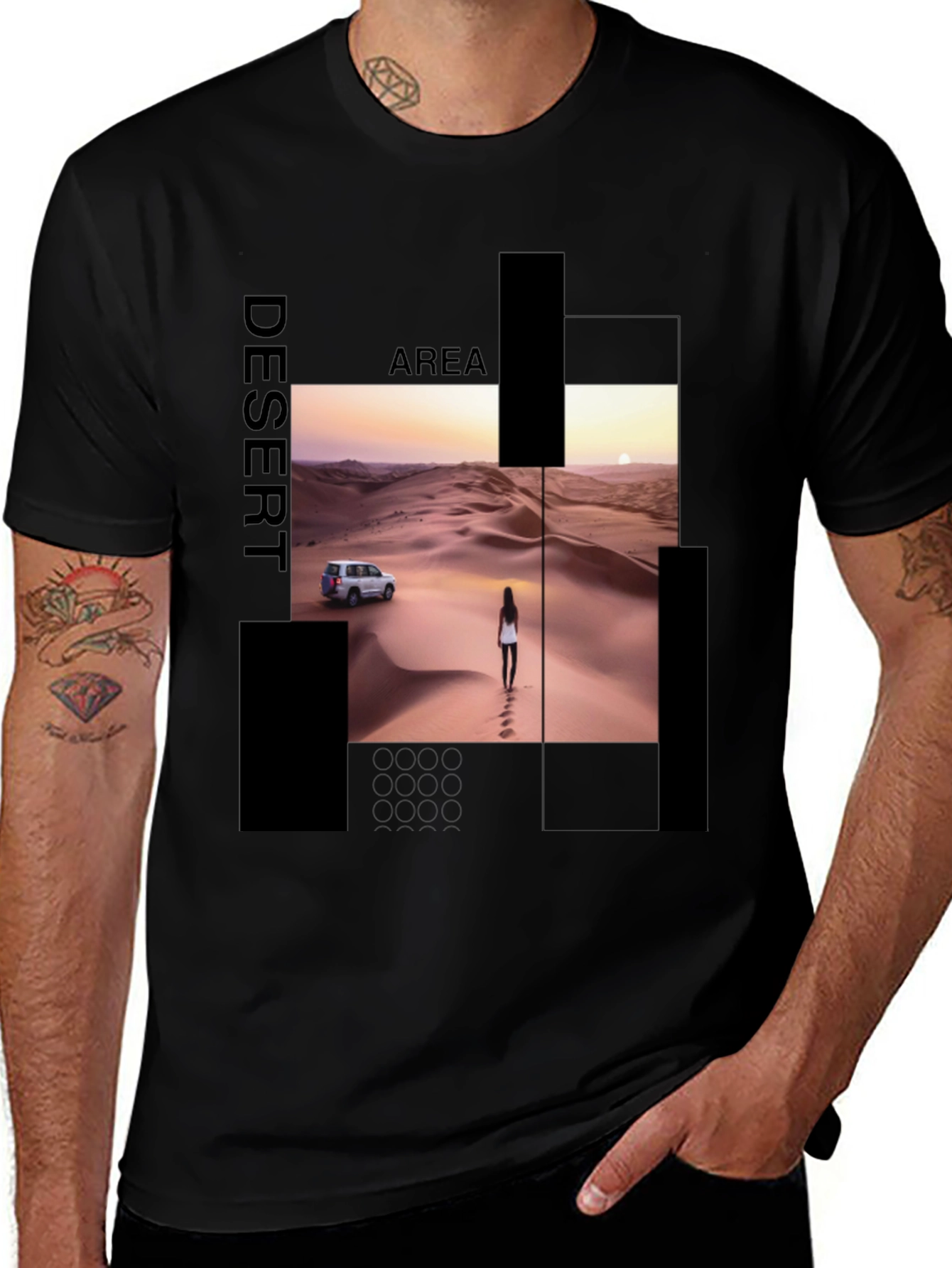 Variant 21 of Desert Area Graphic Print Black T-Shirt