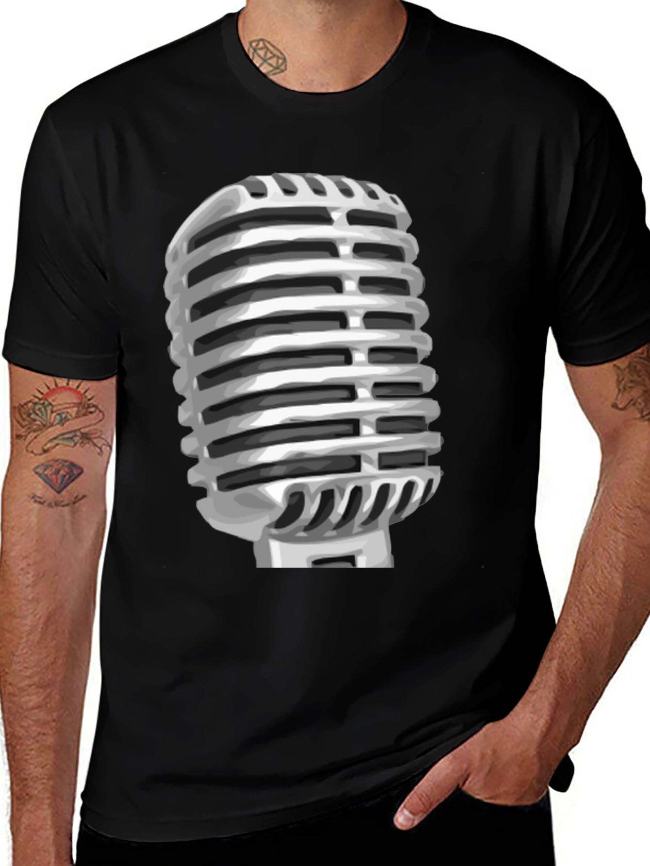 Variant 5 of Retro Microphone Graphic Black T-Shirt