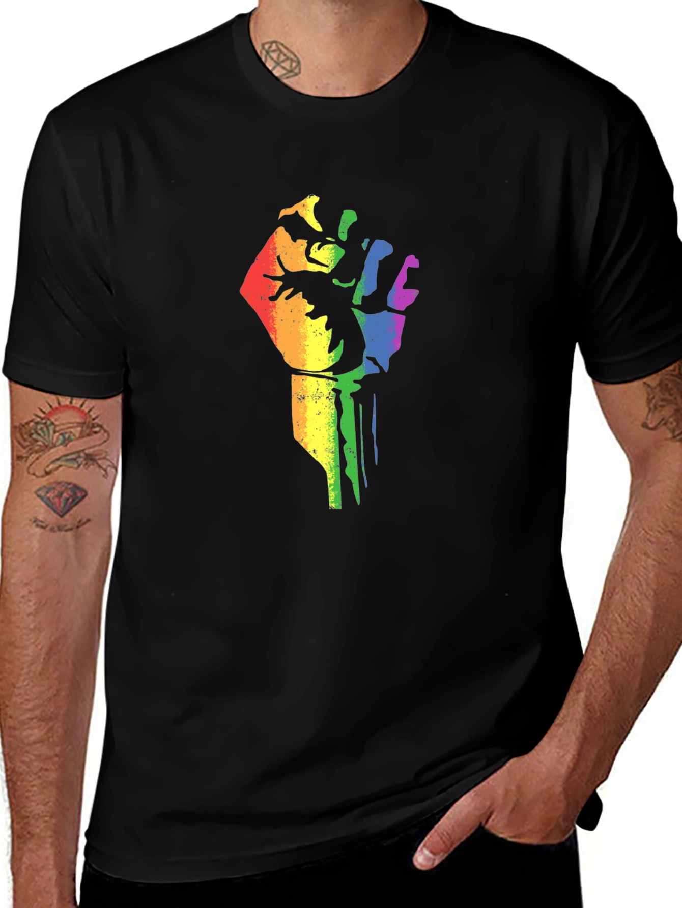 Pride Fist Graphic Tee - Black Cotton Blend