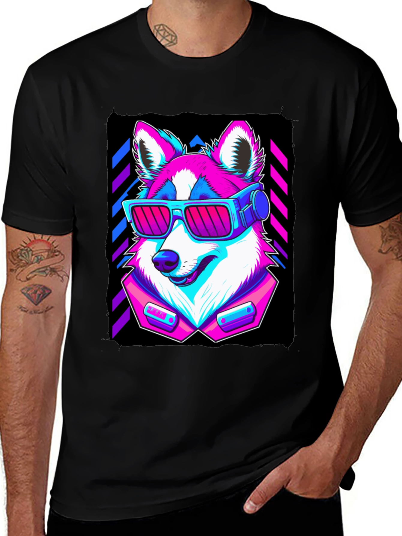 Variant 2 of Cyberpunk Dog T-Shirt - Retro 80s Style