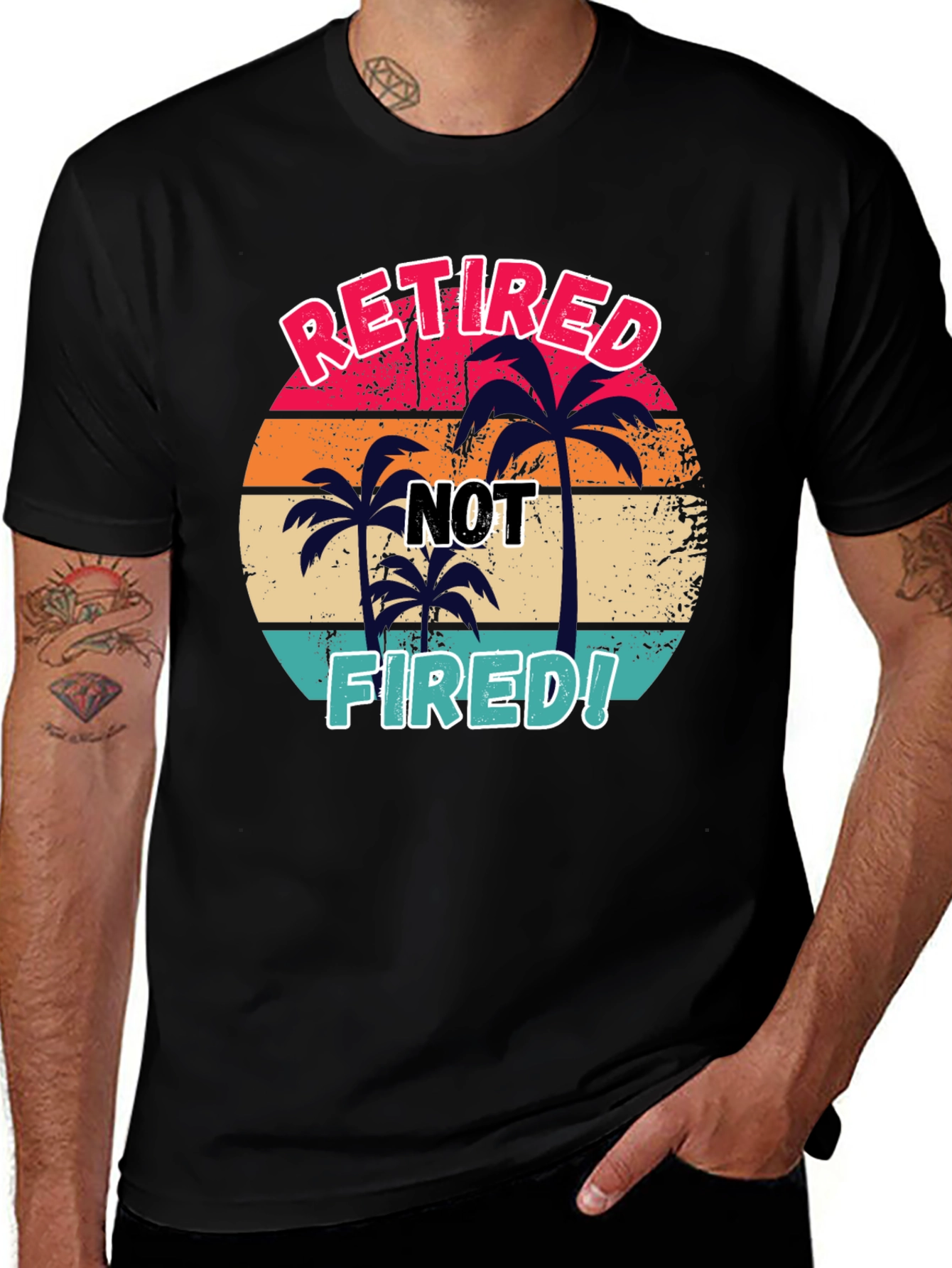 Variant 8 of Retired Not Fired T-Shirt - Tropical Sunset Design