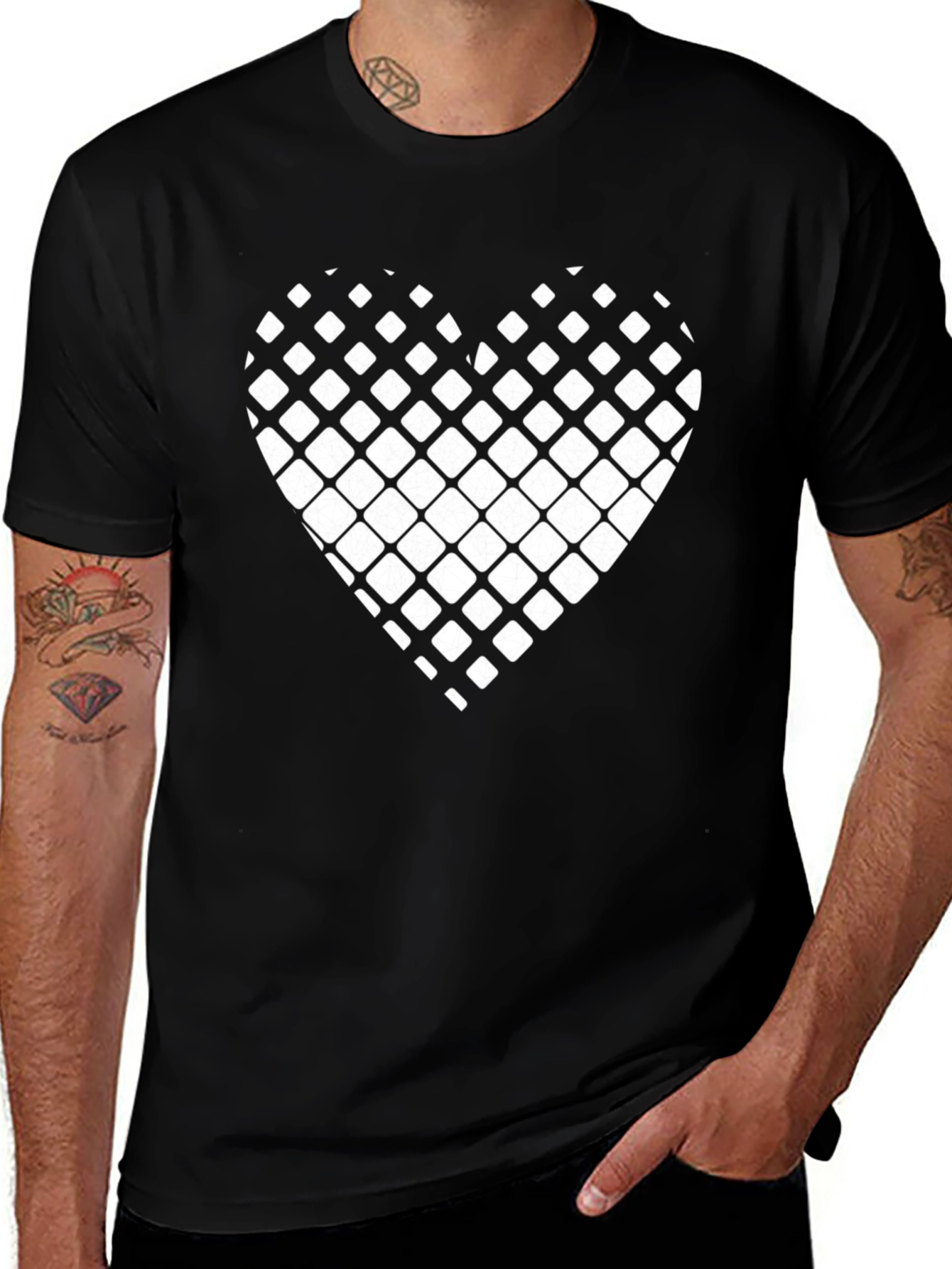 Variant 20 of Modern Grid Heart Black T-Shirt
