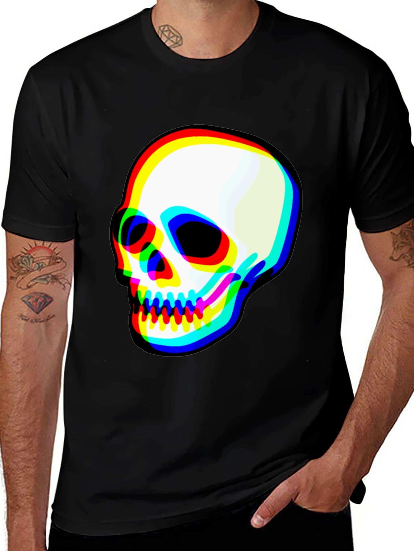 Variant 24 of Glitch Skull Graphic T-Shirt - Black