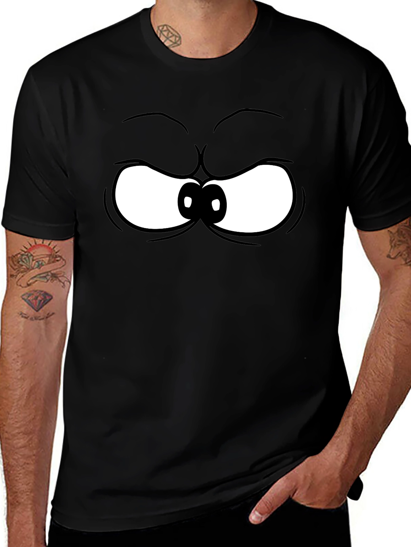 Variant 8 of Grumpy Cartoon Eyes Black T-Shirt