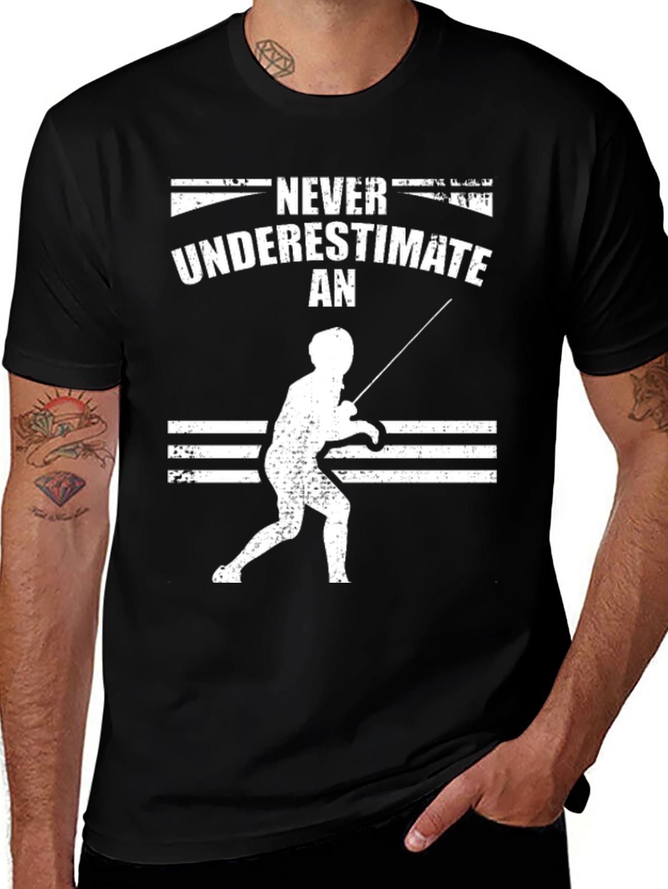 Variant 28 of Fencing T-Shirt: Never Underestimate a Fencer