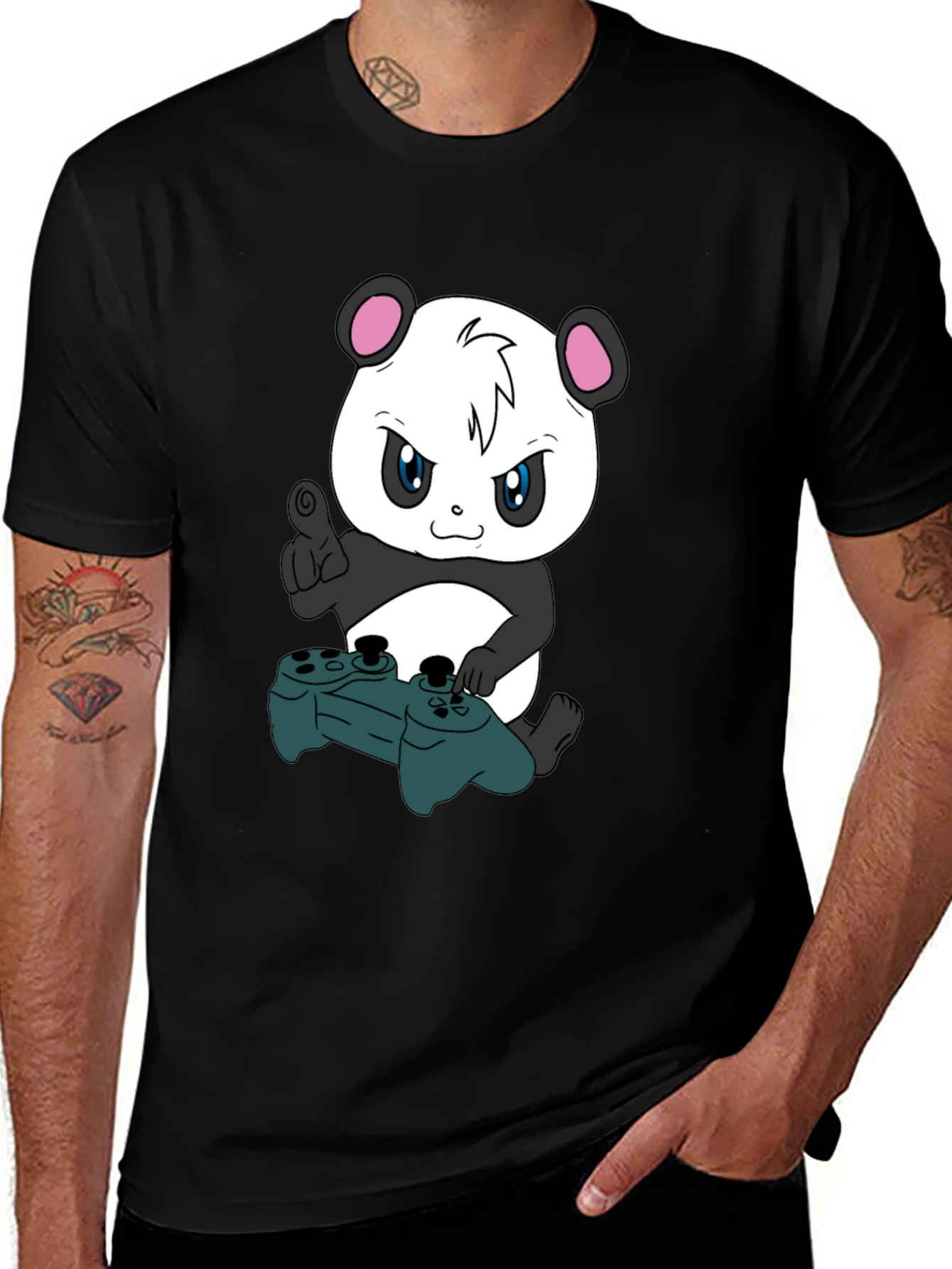 Variant 5 of Gamer Panda Black T-Shirt - Playful Cartoon Design