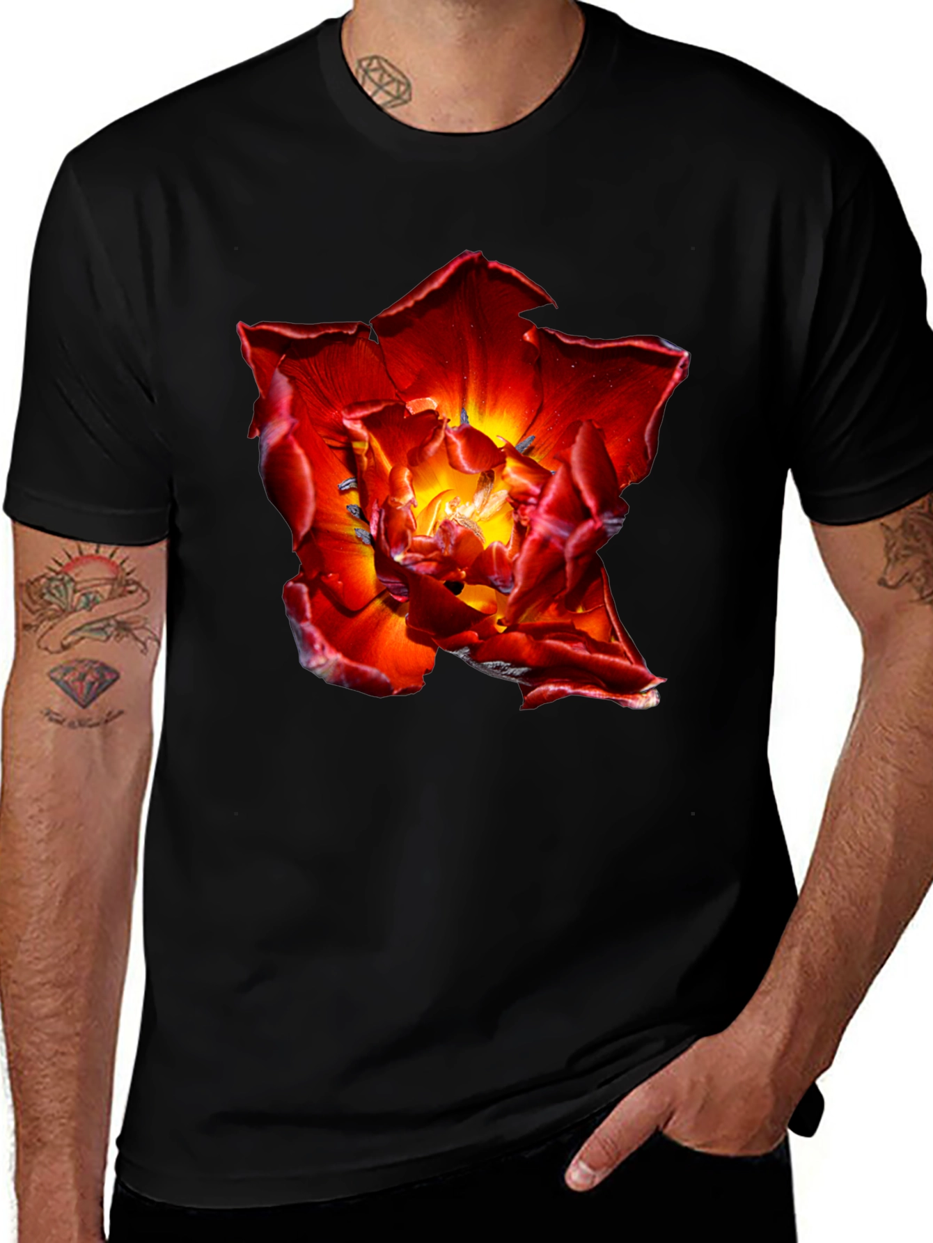 Variant 9 of Red Flower Graphic Tee - Bold Floral Design