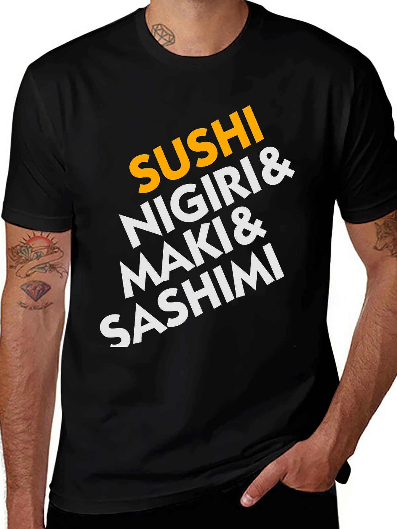 Variant 21 of Sushi Lover's T-Shirt: Nigiri, Maki & Sashimi!