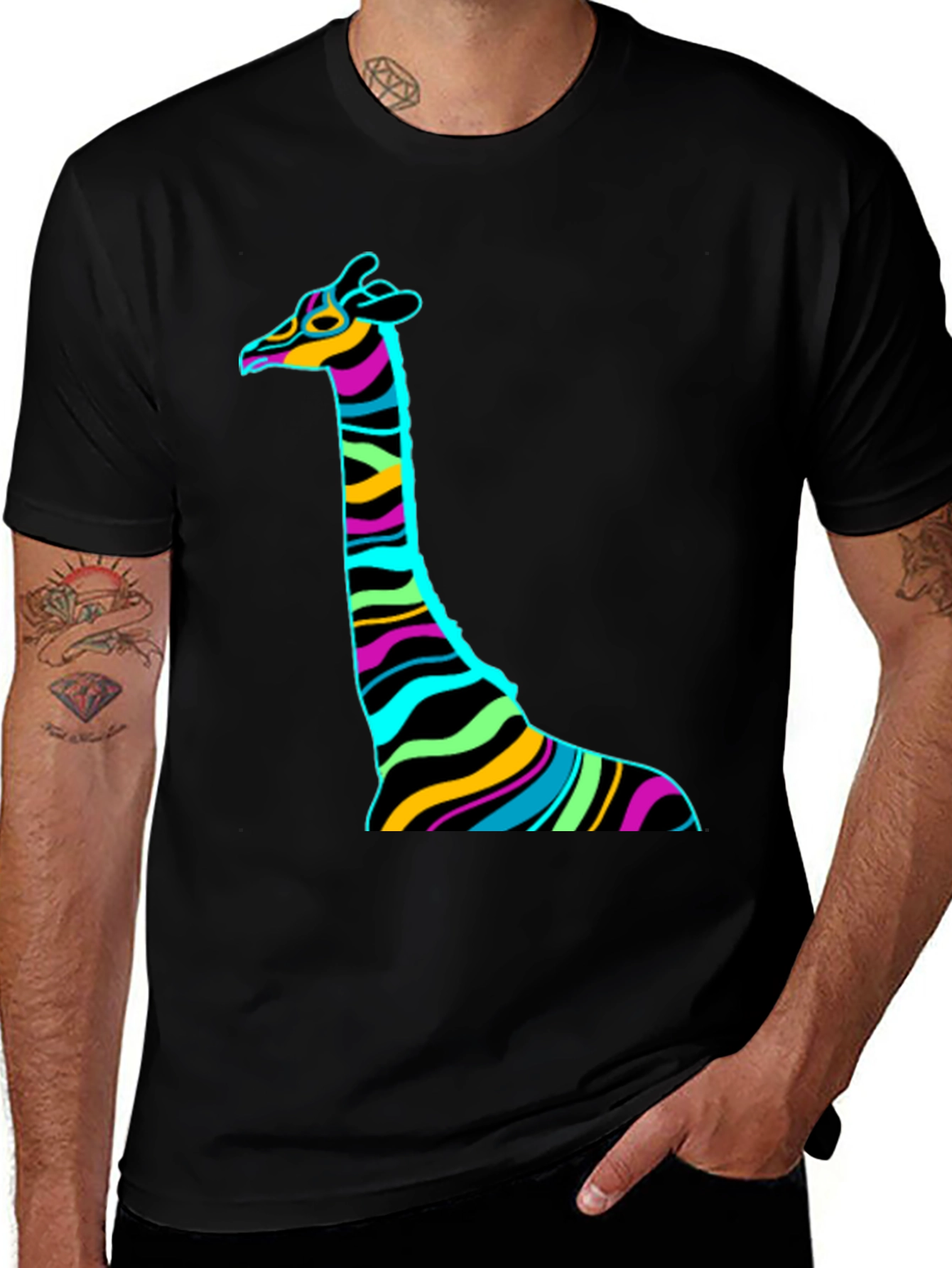 Variant 25 of Funky Giraffe Graphic T-Shirt - Men's Black Tee