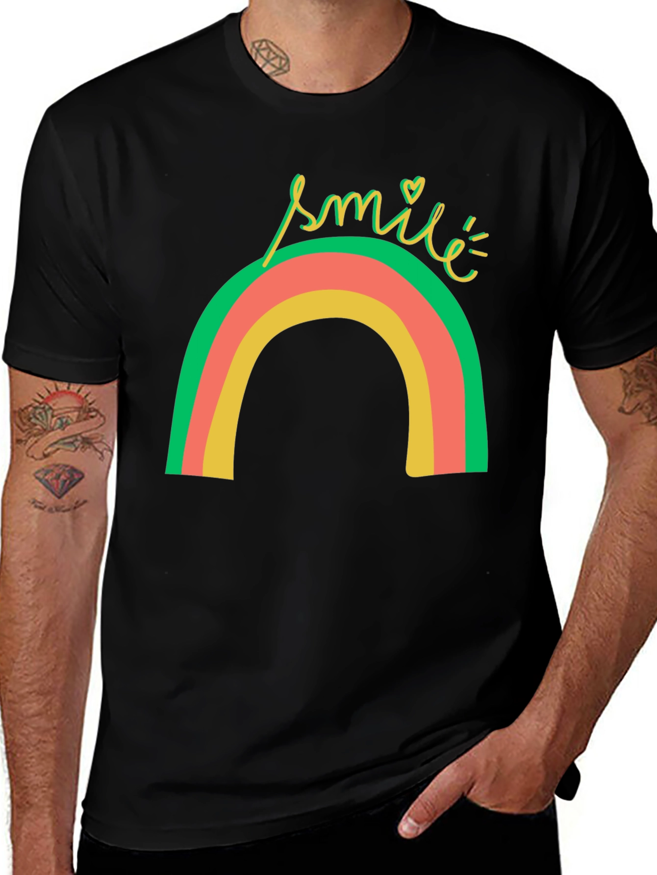 Variant 22 of Smile Rainbow Graphic Tee - Black T-Shirt