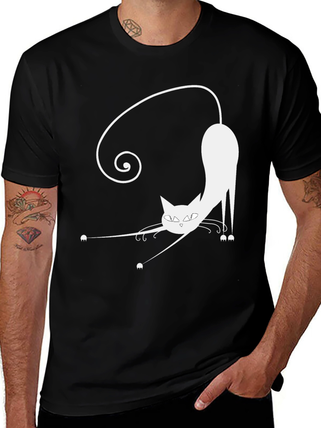 Variant 2 of Funky Cat Graphic Tee - Black Cotton Blend