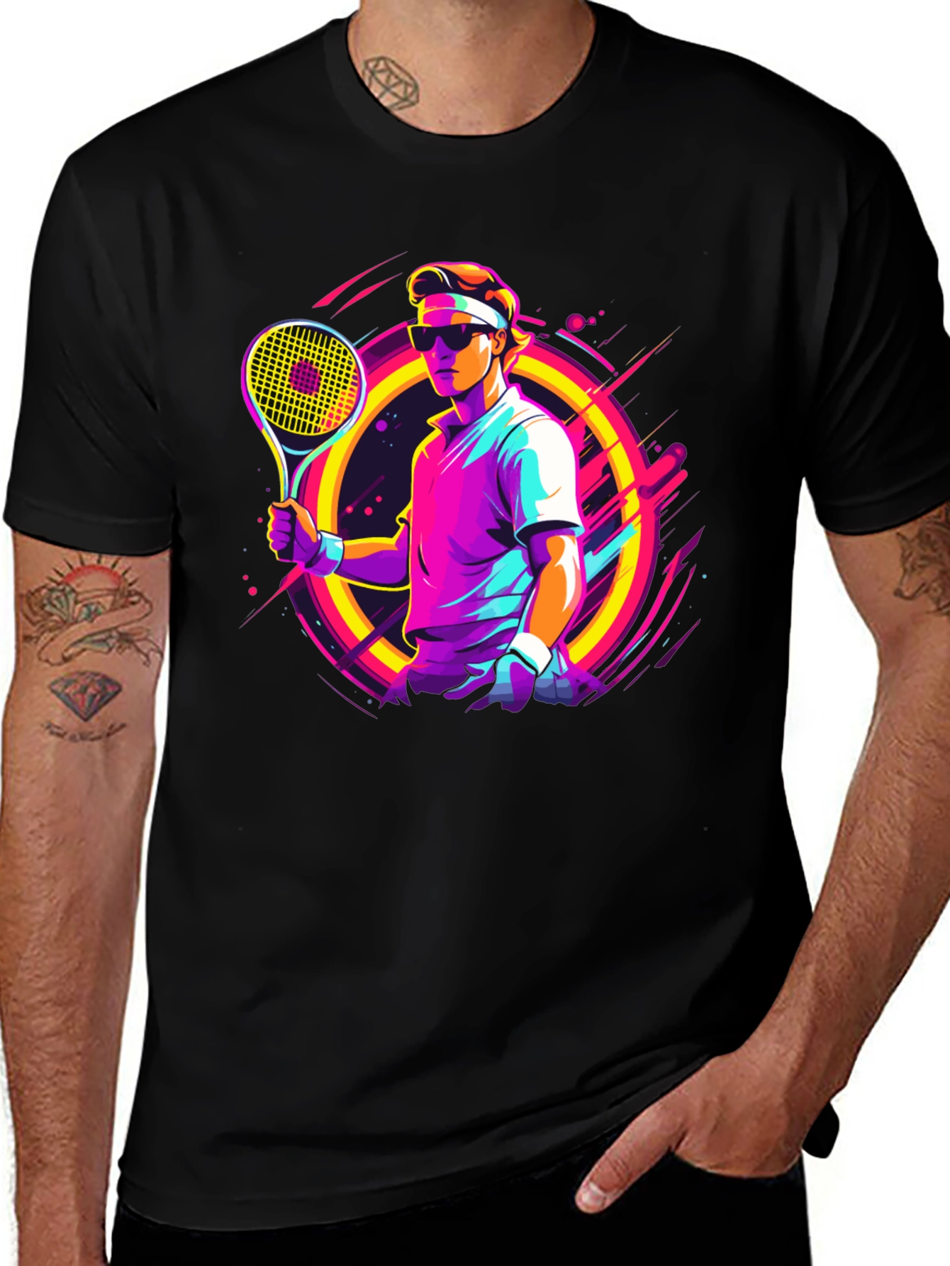 Retro Tennis Player Graphic T-Shirt