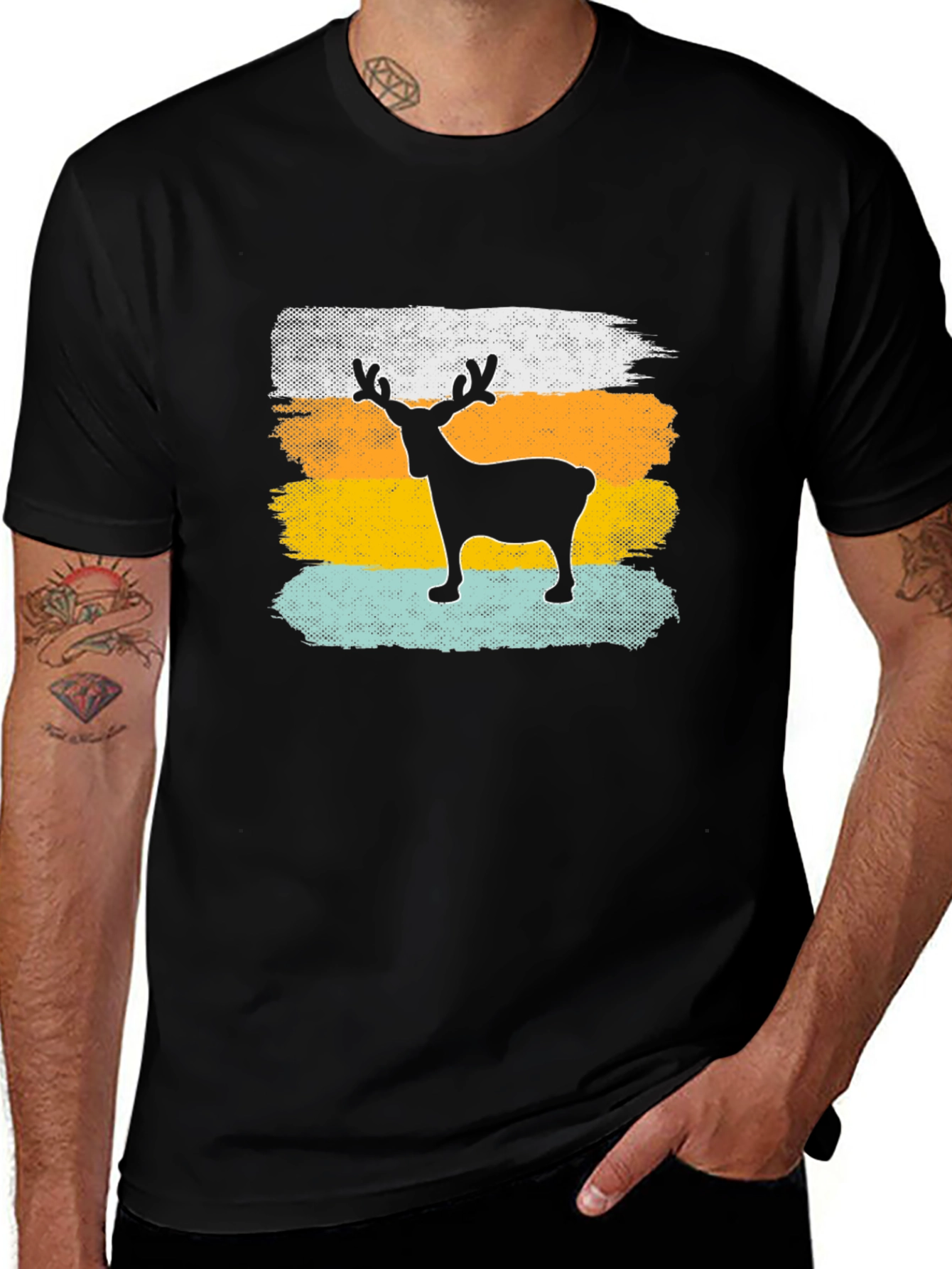 Variant 29 of Retro Reindeer Graphic Tee - Men's Black T-Shirt