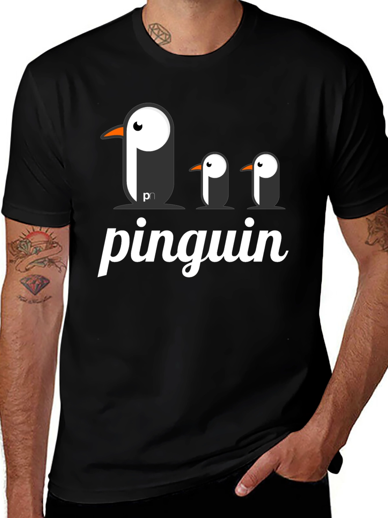 Black Pinguin Graphic T-Shirt - Black Cotton Tee main image