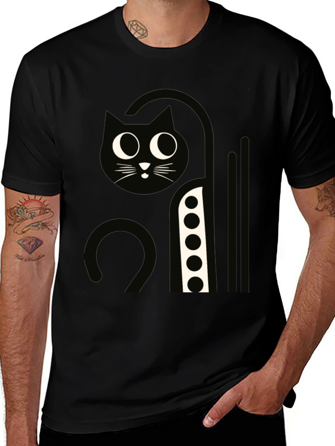 Variant 13 of Abstract Cat Graphic Tee - Black