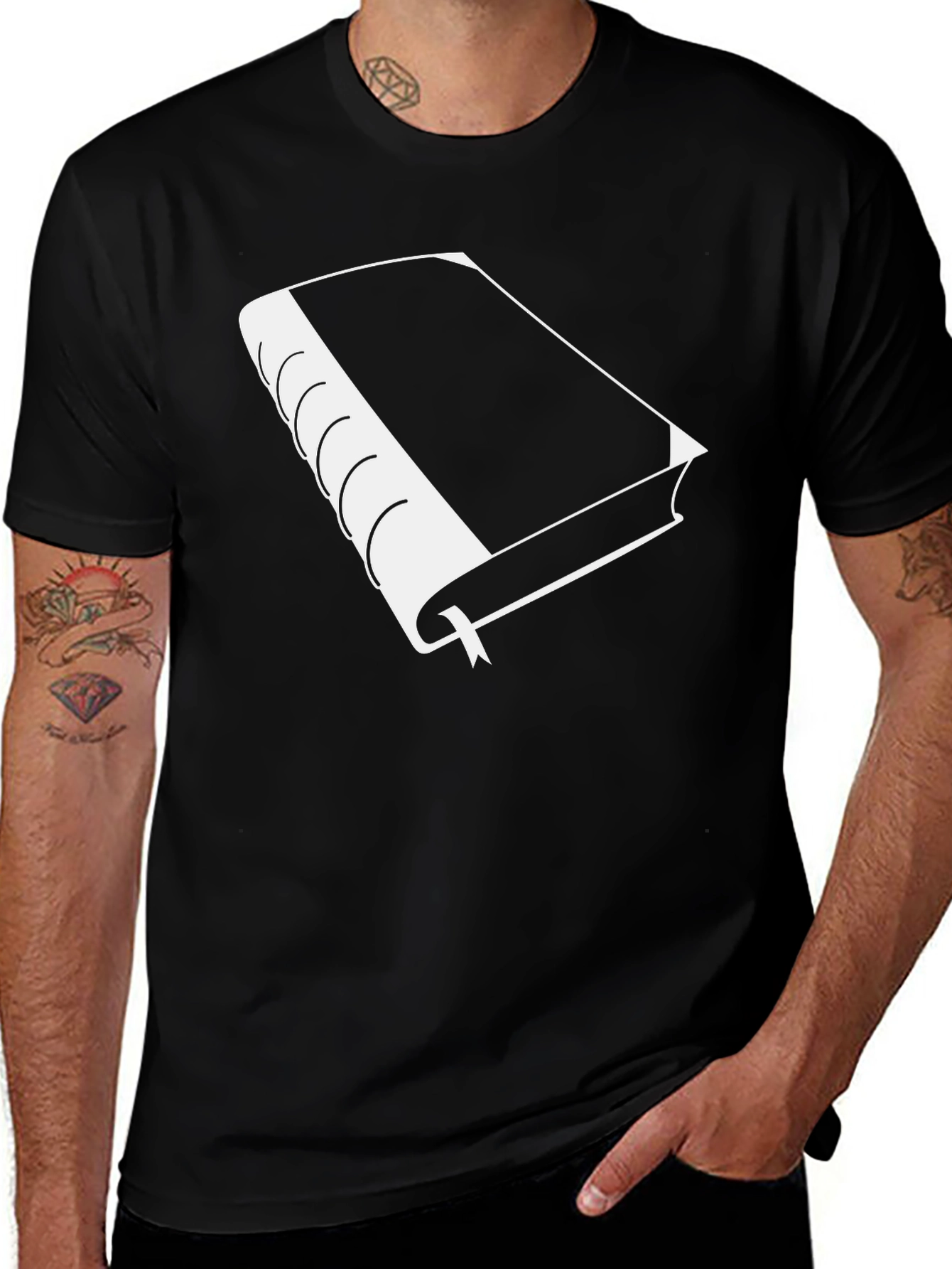 Variant 10 of Book Lover's Tee - White Book on Black Cotton