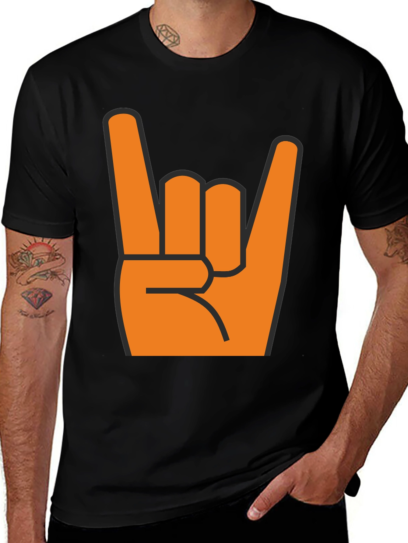 Variant 13 of Rock On T-Shirt - Bold Orange Hand Graphic
