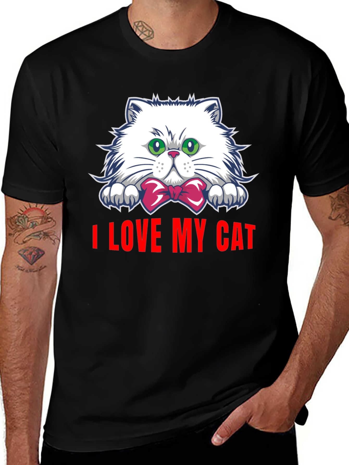 Variant 5 of I Love My Cat Graphic Tee - Black Cotton T-Shirt